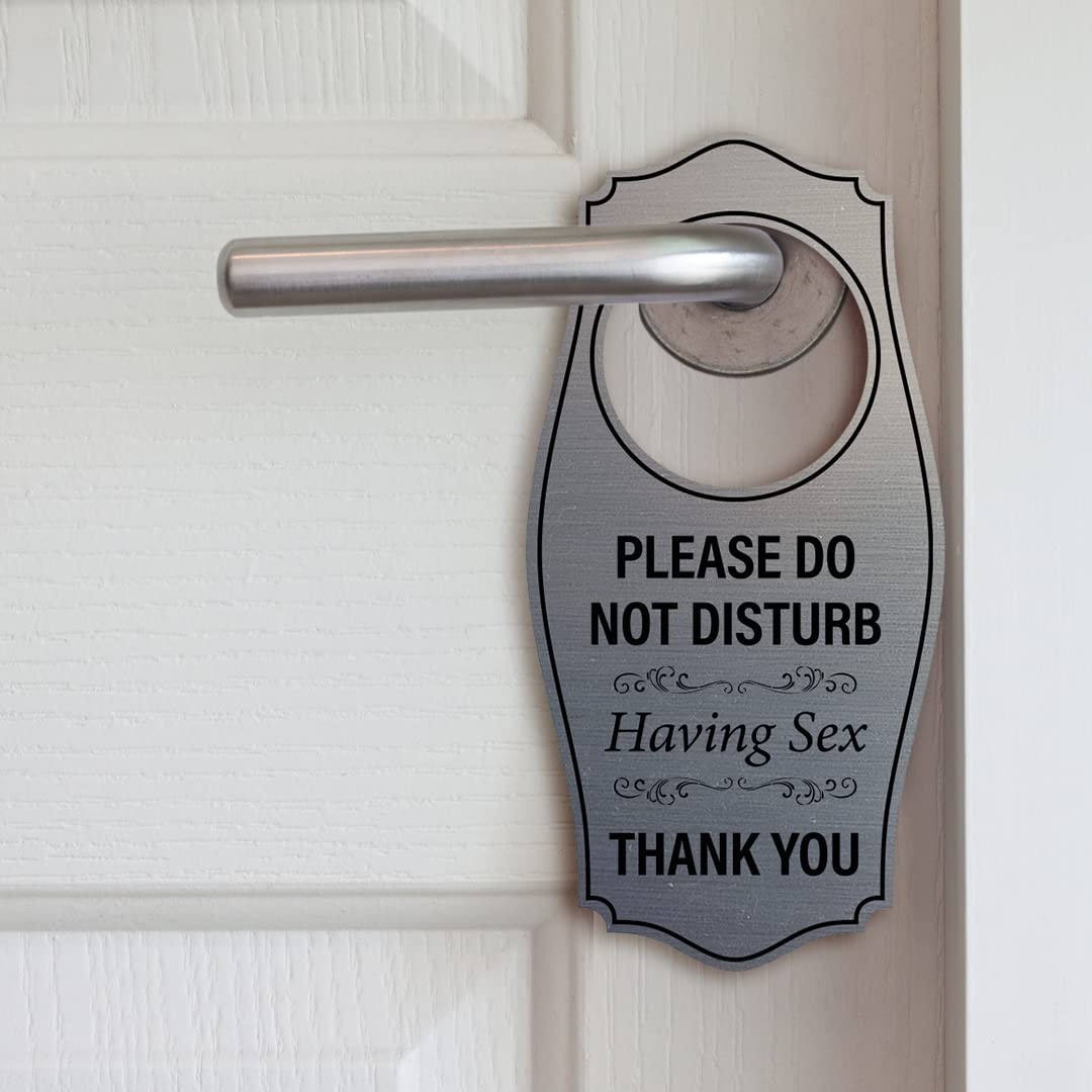 Please Do Not Disturb Having Sex Thank You Door Hanger Black Gold 4×8 Inch