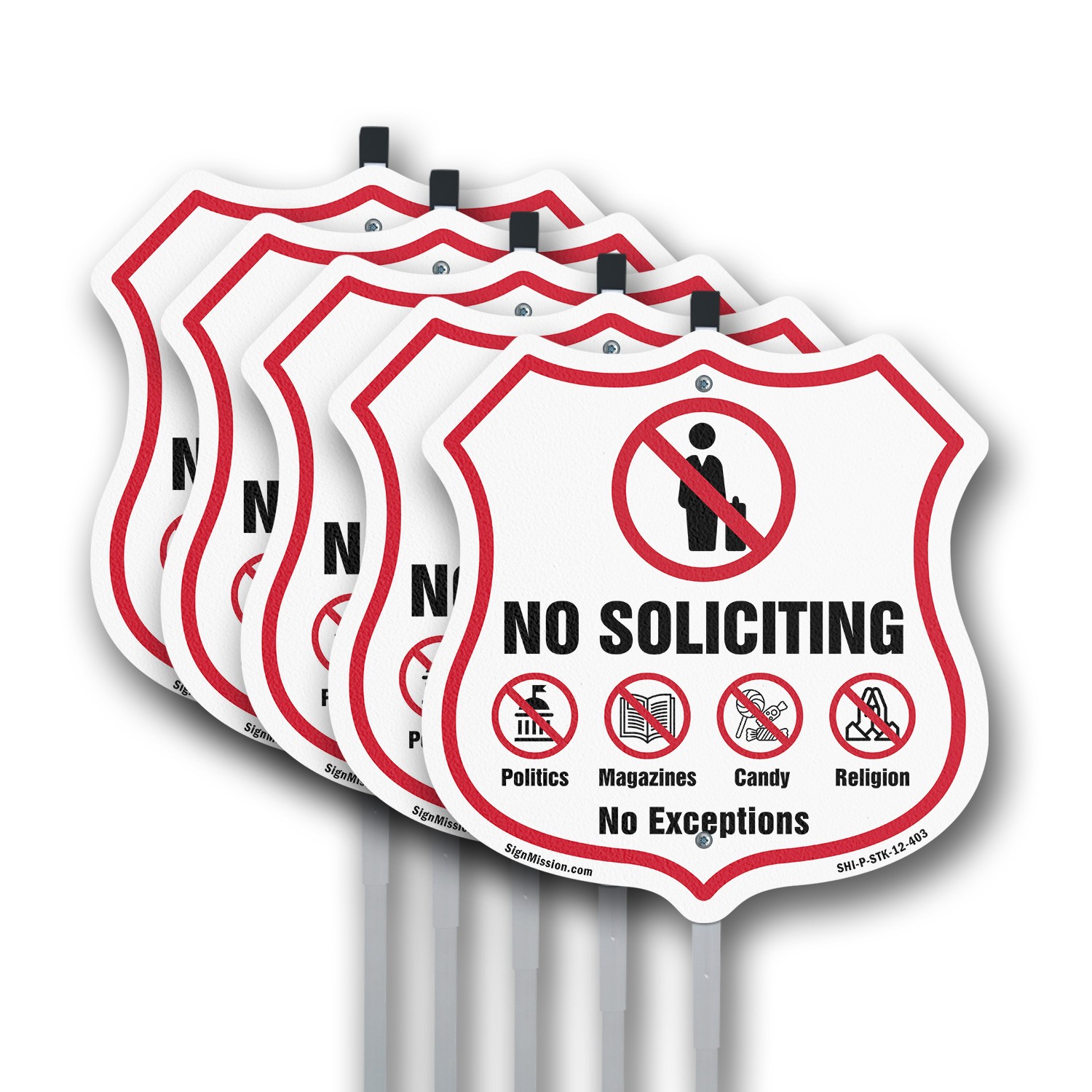 No Soliciting Shield Sign No Politics Magazines Candy Re Shield Sign With Stake