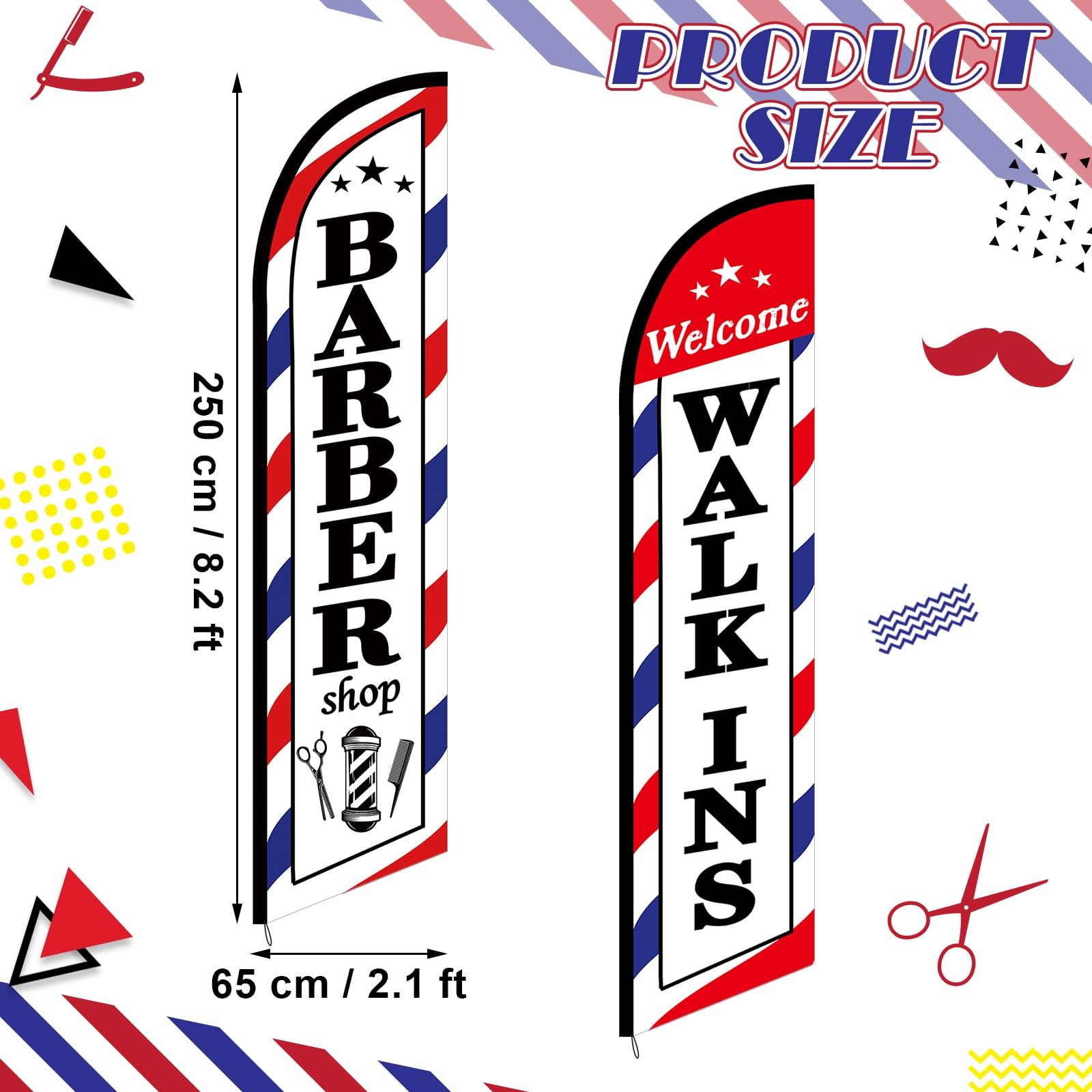 2 Pcs Barber Flag for Outside Barbershop Themed Swooper Flag Open Feather Barber