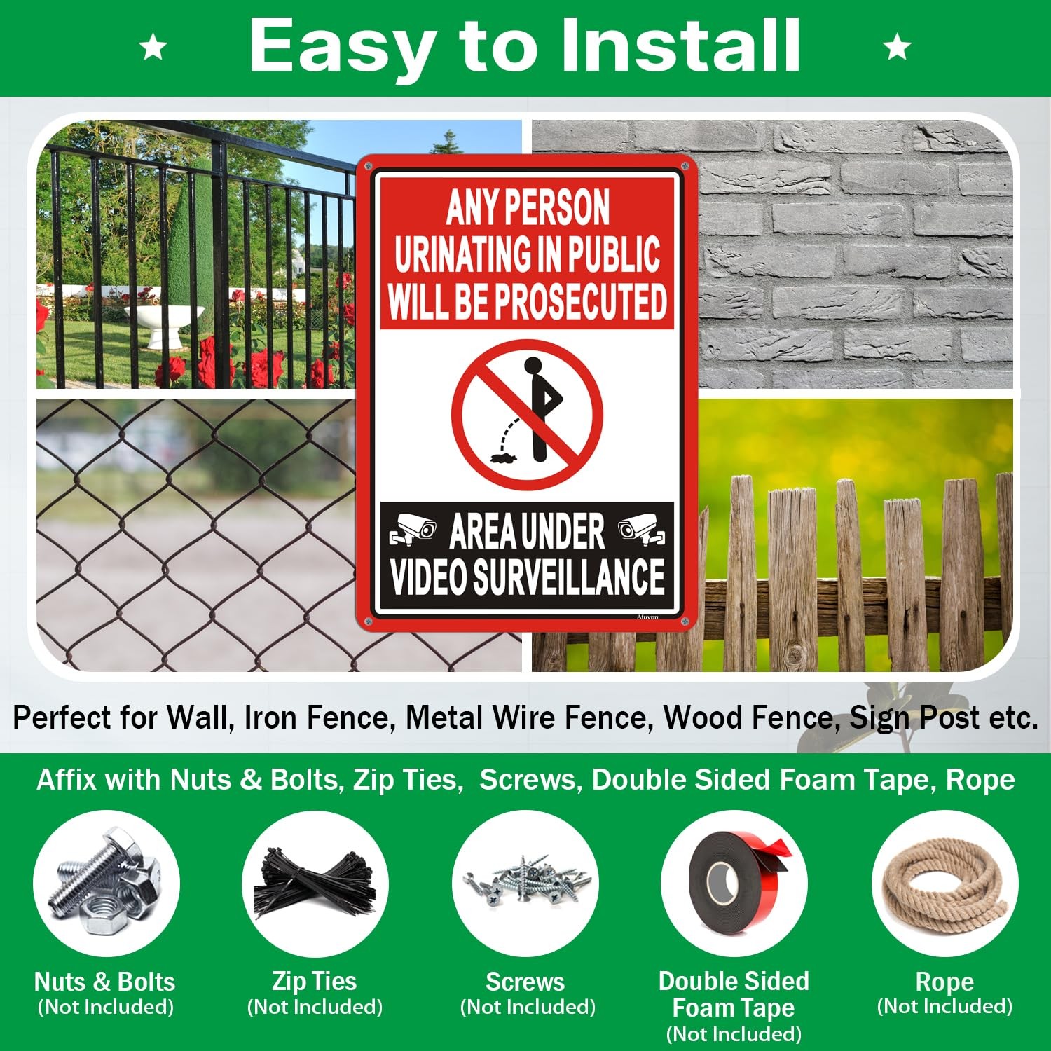 2 PCS No Urinating Public Video Surveillance Sign Aluminum 14×10 Inch