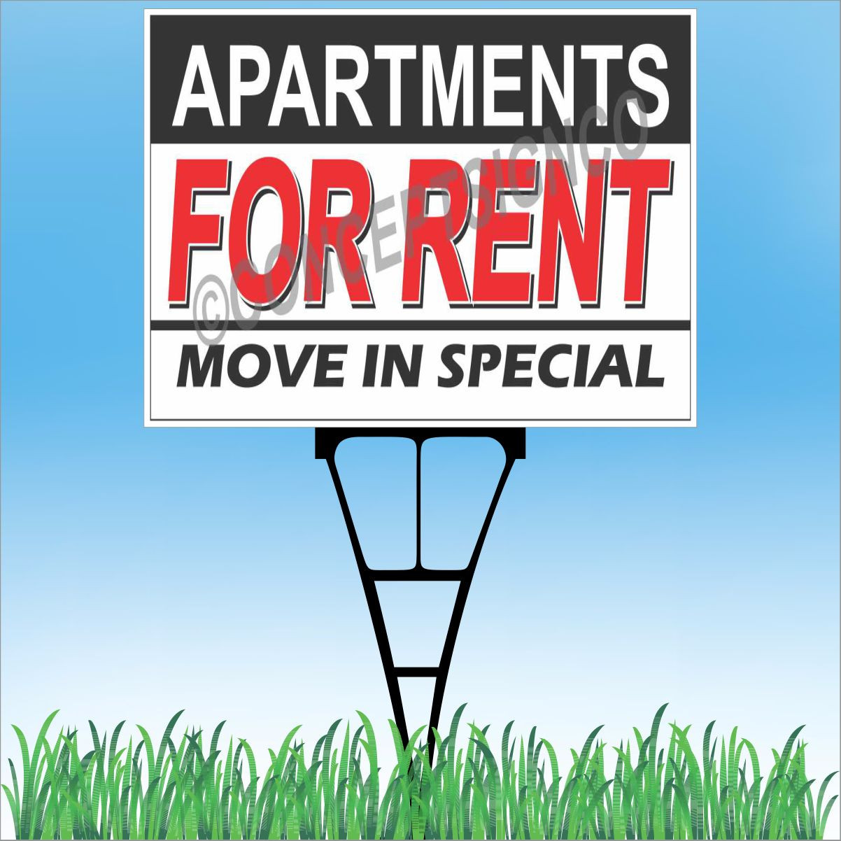 18&Prime;x24&Prime; APARTMENTS FOR RENT Outdoor Yard Sign & Stake Lawn Move In Special Lease