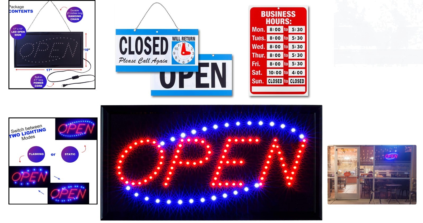 LED Neon Open & Closed Sign Set with Installation Chain – Perfect for Businesses