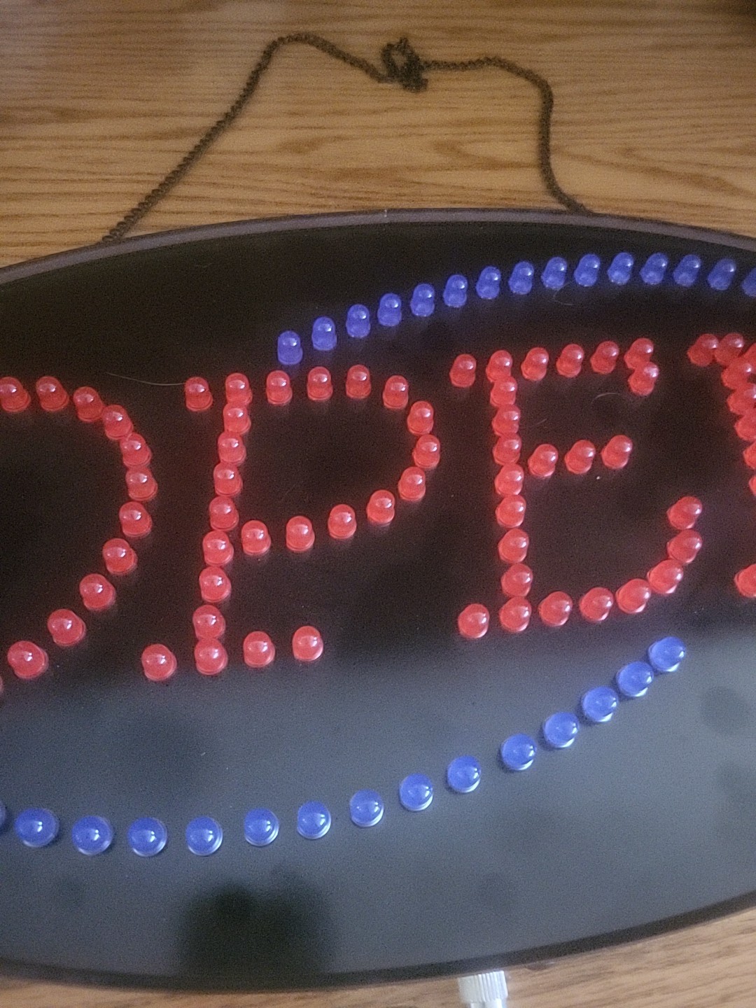 Vintage Used LED Electric Open Sign 21&Prime; x 13&Prime; Oval Shaped With Pull Chain