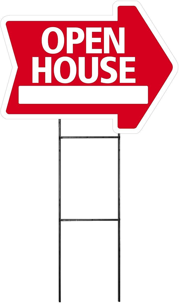 Large (18&Prime;x24&Prime;) Open House – RED – Arrow Shaped Sign Kit with Stand