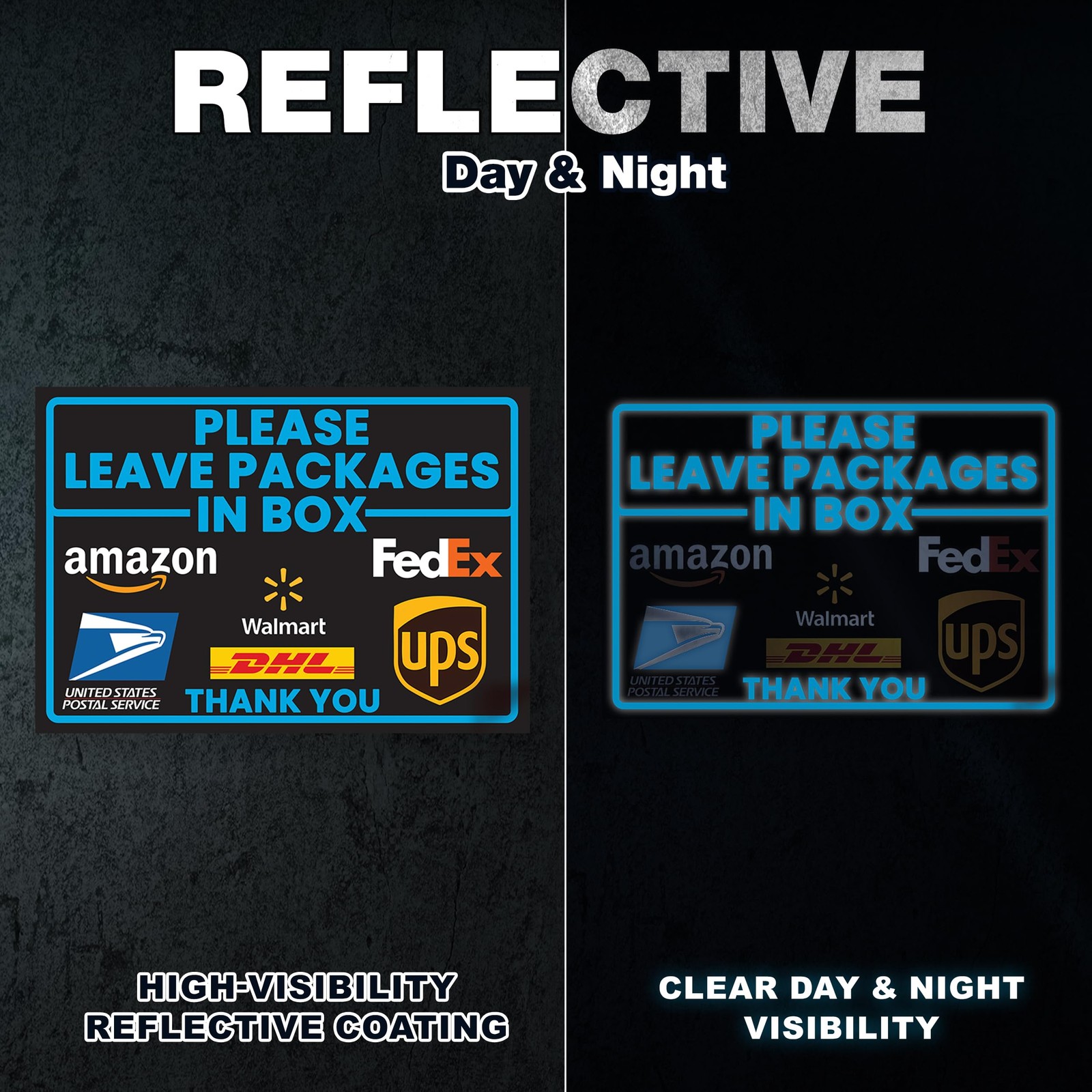 Leave Packages in Box Sticker, 10 X 7 Inch Reflective Package Delivery Sign with