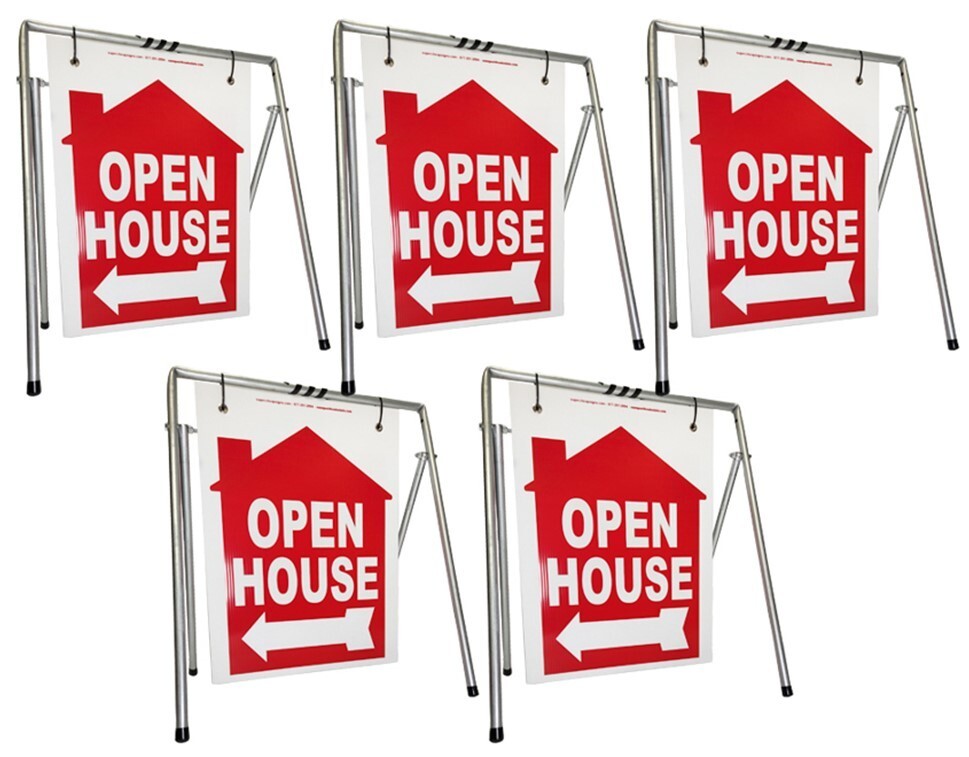 Real Estate Open House Sign Kit Metal A-Frame 5-Pack Red House Swinger
