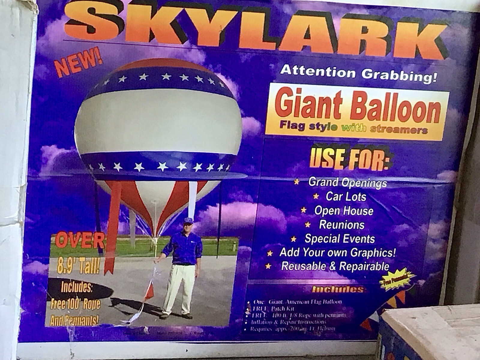 WAREHOUSE LIQUIDATION NEW GIANT 8’ INFLATABLE BALLOON Advertise Patriotic Events