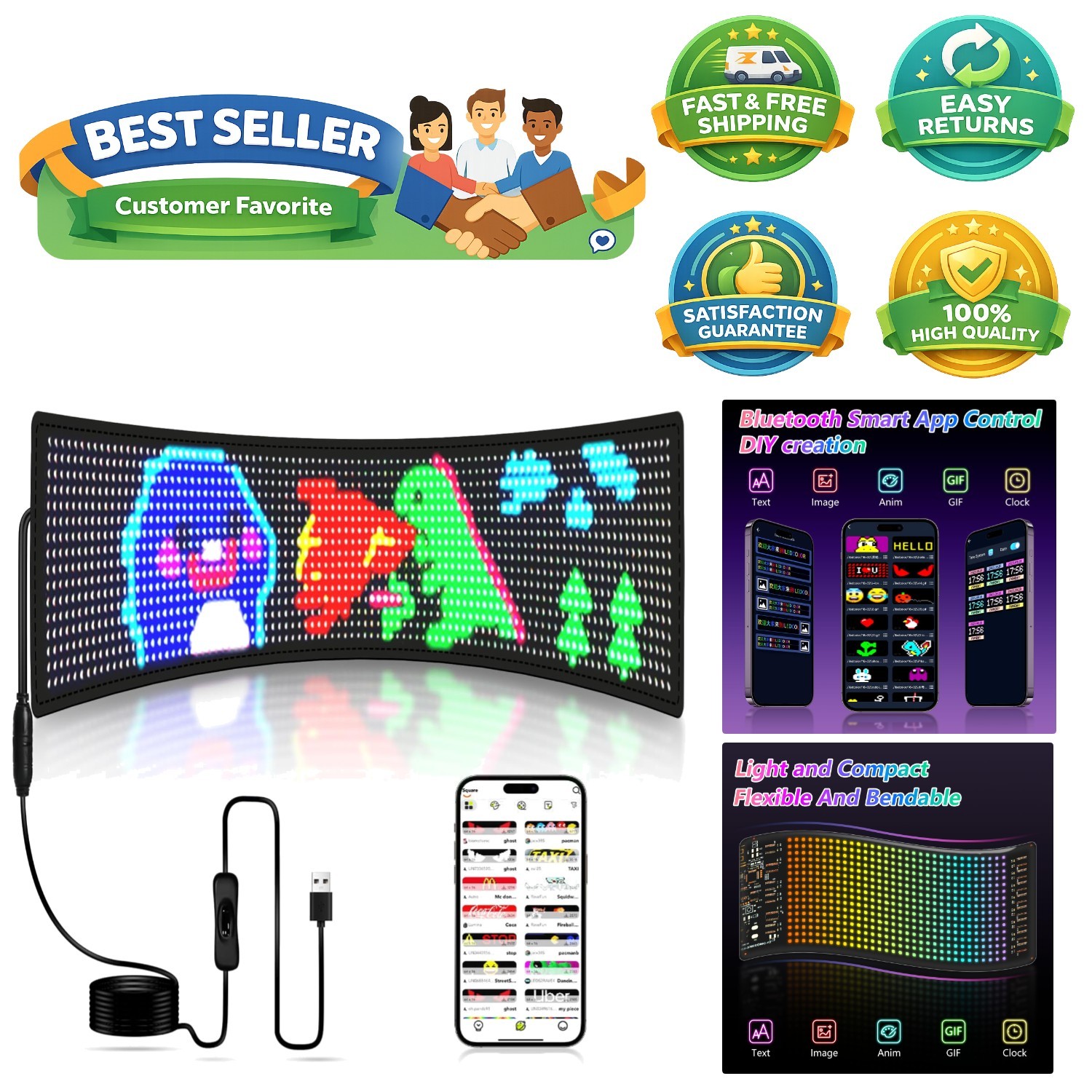 Vibrant 23&Prime;x5&Prime; LED Sign with APP Control for Stunning Advertising & Celebrations