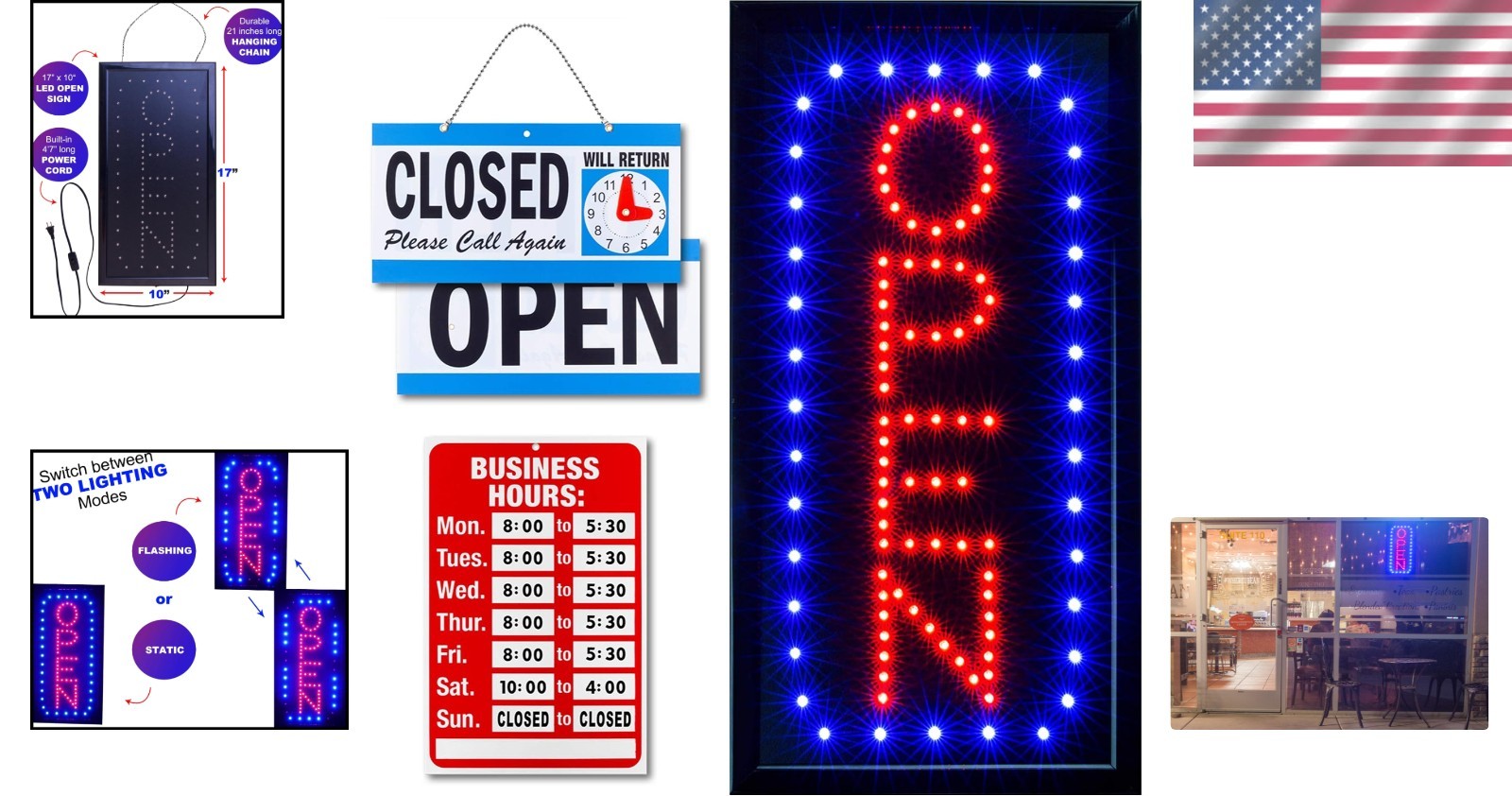 Brilliant Neon LED Open Sign with Flashing Mode & Business Hours Included