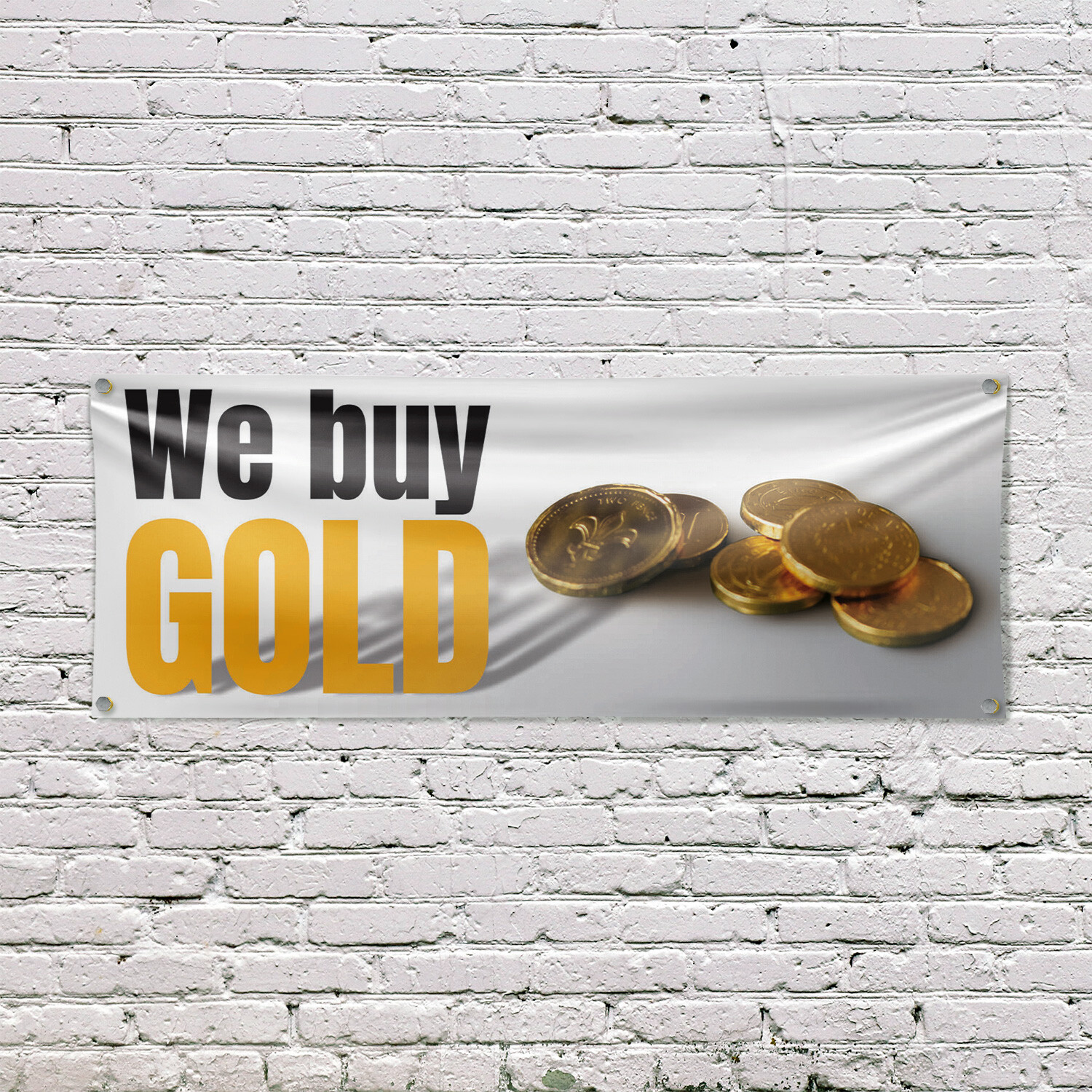 We Buy Gold 13 oz Vinyl Banner Sign with Metal Grommets Heavy-Duty Single-Sided