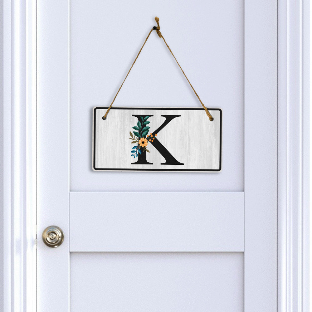 K Flower Decor 5×10 Hanging Wall or Door Sign | Alphabet Letter Room Decoration