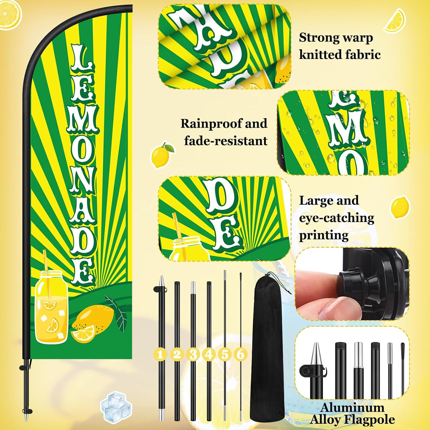 2 Pack Lemonade Feather Flag 7 Ft Advertising Swooper Flag Sign Windless Lemonad