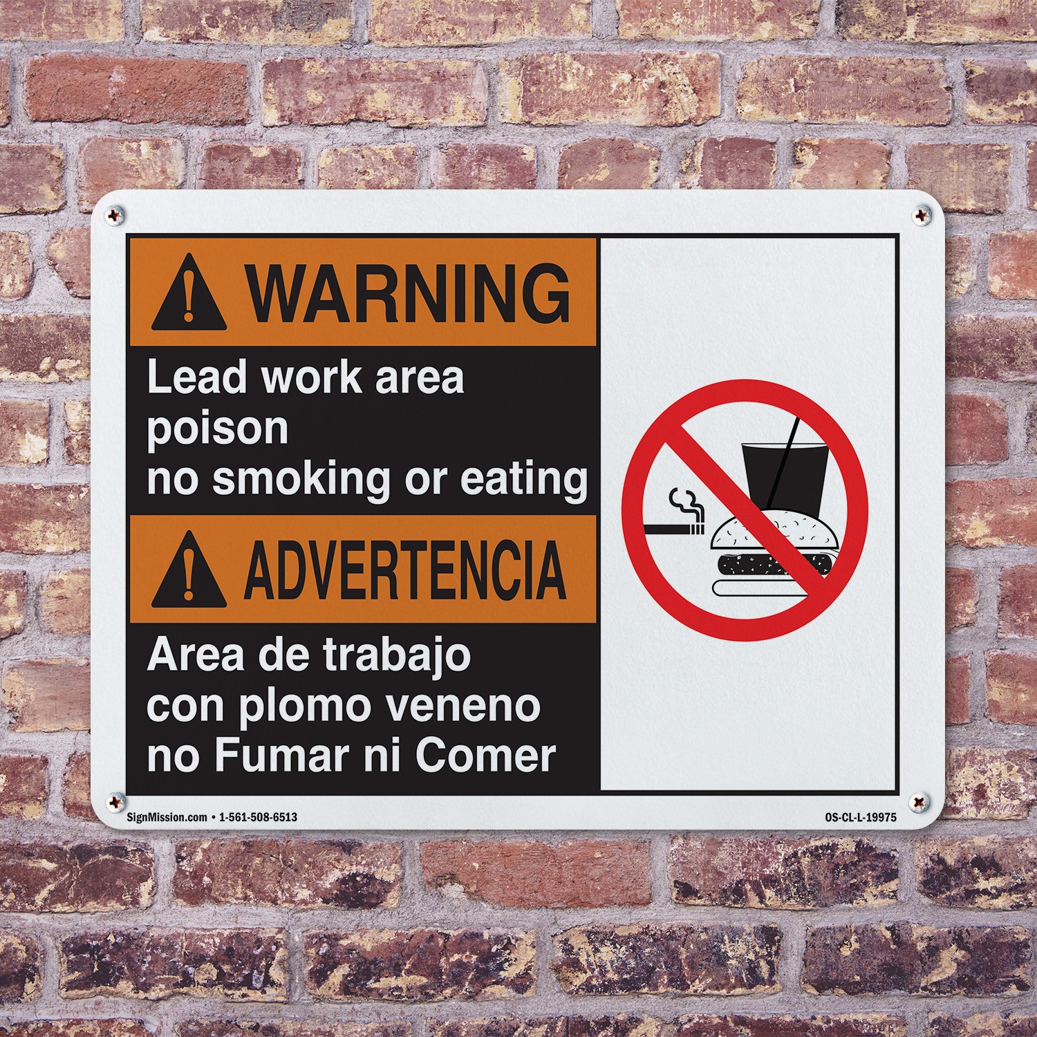 Warning Lead Work Area Poison No Smoking (Bilingual Spanish) OSHA Sign 5/10 Pack