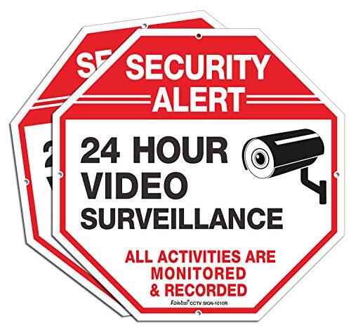 2 Pack 10×10 Inch Security Camera Sign 24HR Video Surveillance Octagon Shape