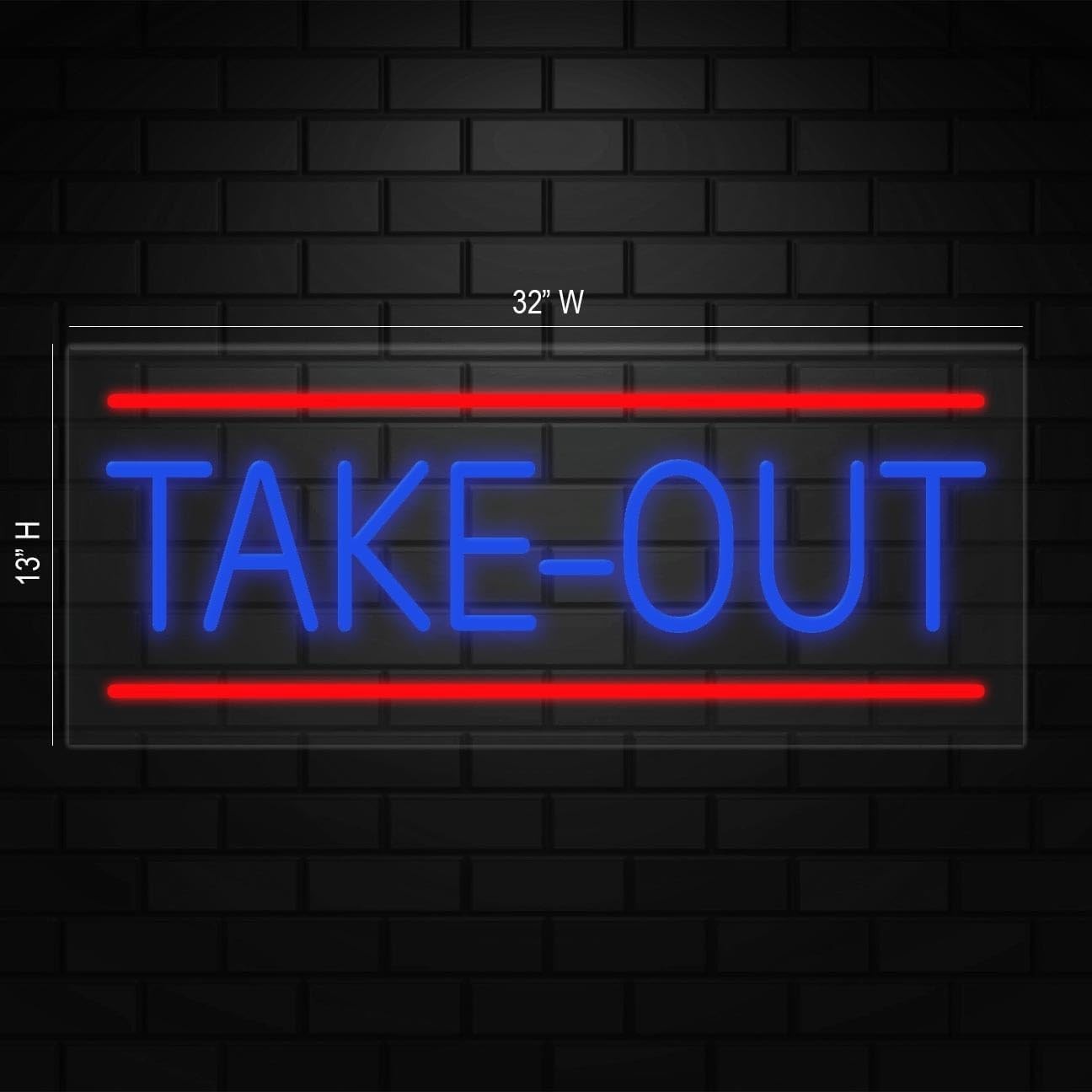 Take Out Sign for Business Displays | LED Flex Neon | 32&Prime;W x 13&Prime;H x 1&Prime;D