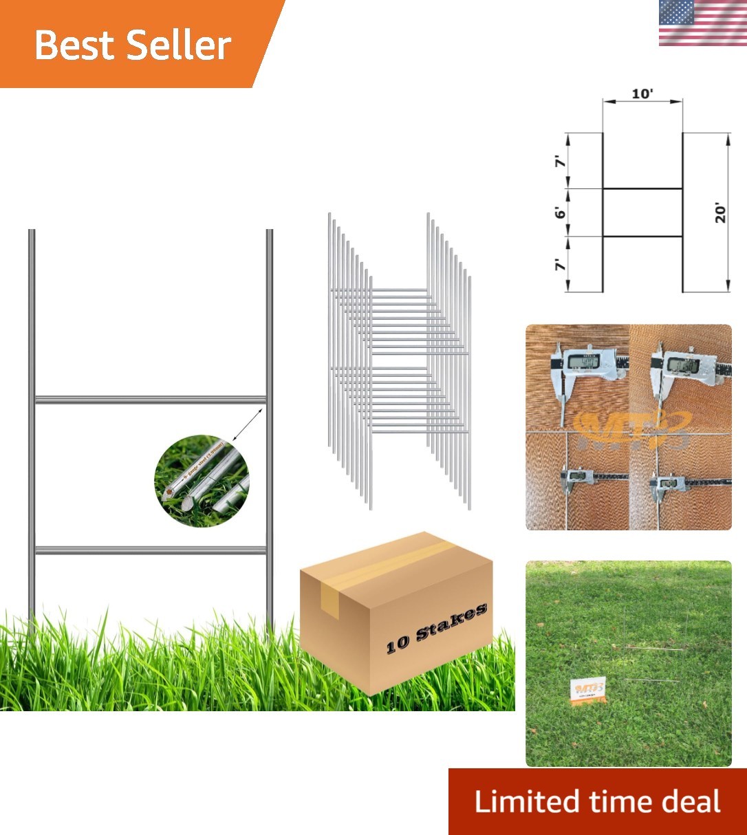 10-Pack Heavy Duty H Frame Wire Stakes – 20x10in Galvanized Sign Holders