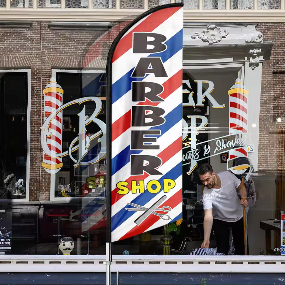 Barber Shop Swooper Flag 60 x 250cm(2x8ft) Feather Super Bow Banner