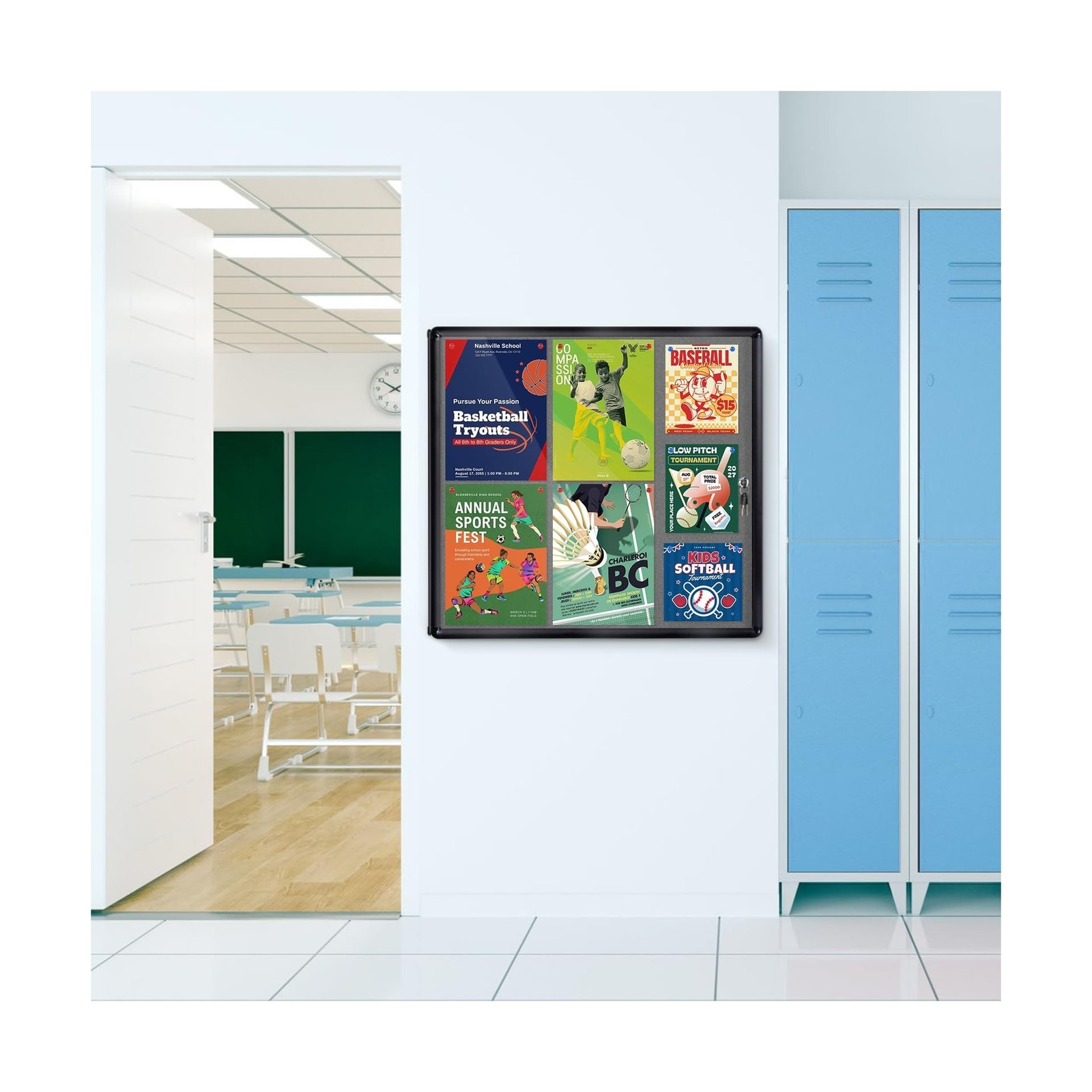 Enclosed Bulletin Board Lockable Display Case Message Board with Locking Door…