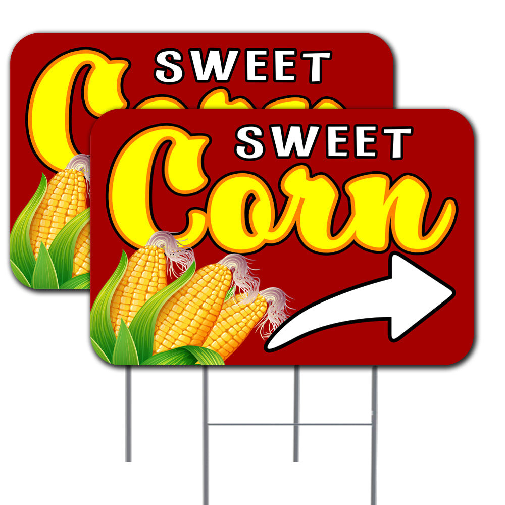 2 Pack Sweet Corn Arrow Yard Sign 16&Prime; x 24&Prime; – Double-Sided Print, with Metal Sta