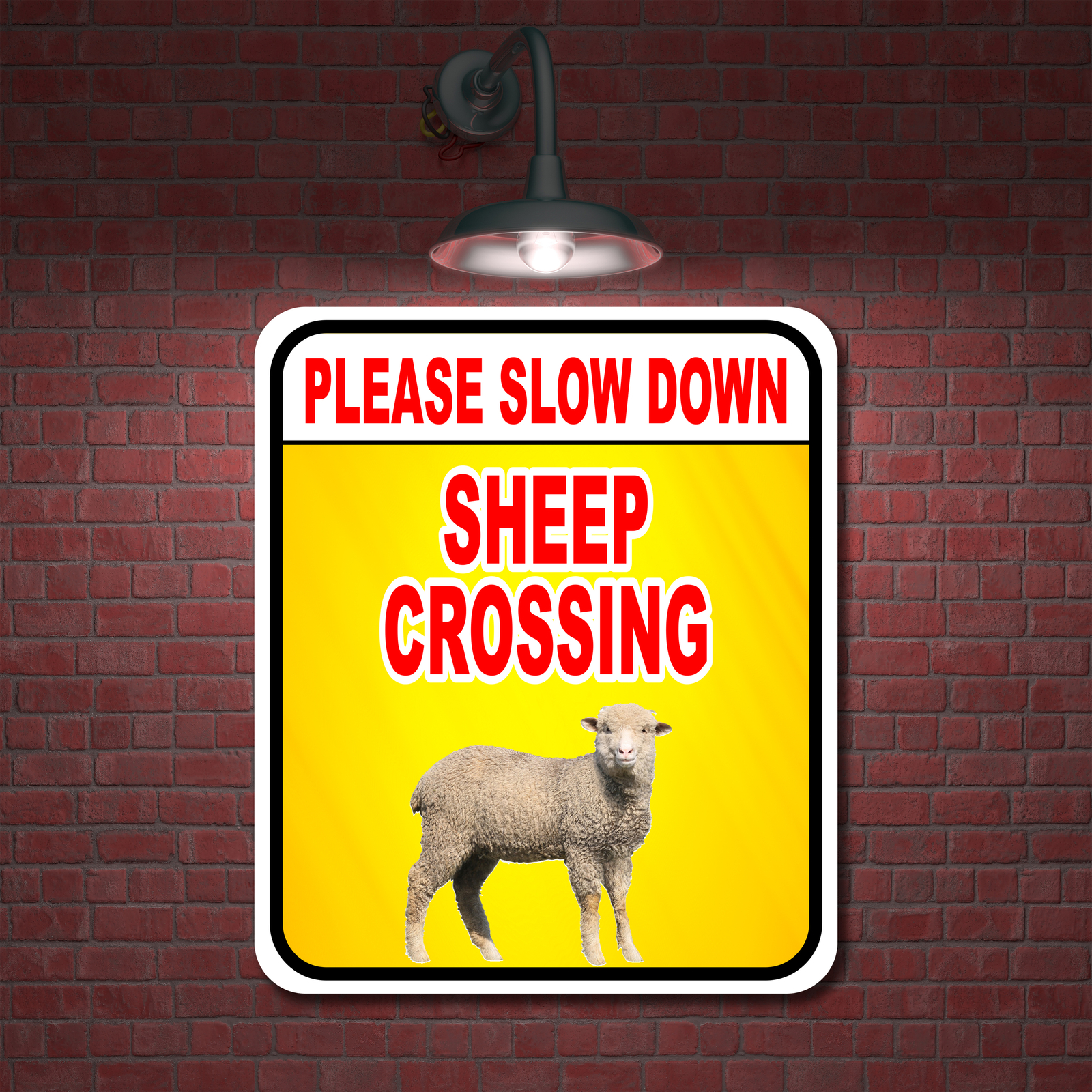 PLEASE SLOW DOWN SHEEP CROSSING Aluminum Composite Sign