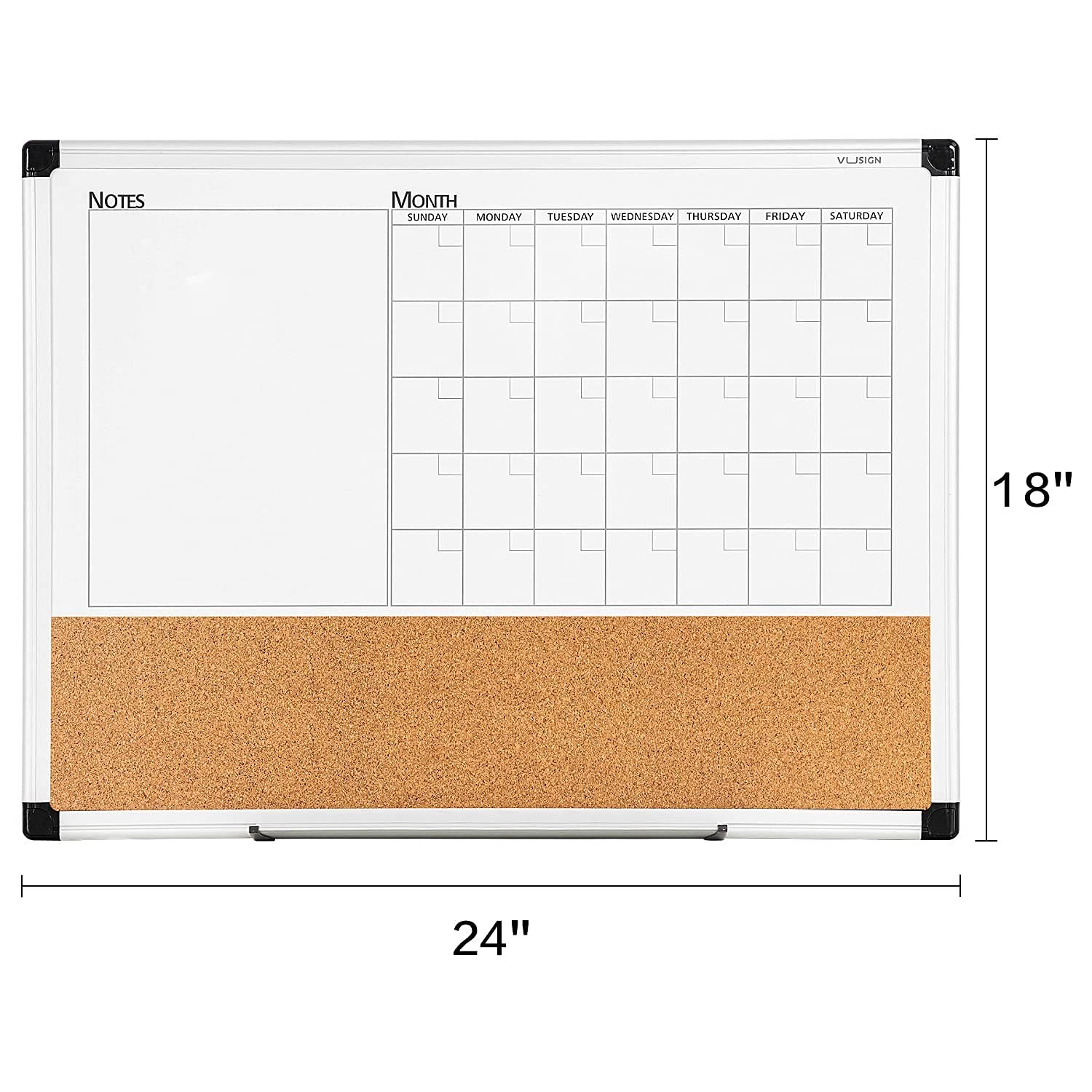 VUSIGN Monthly Calendar Whiteboard Dry Erase Cork Board Combo, 18&Prime; x 24&Prime; Plan…