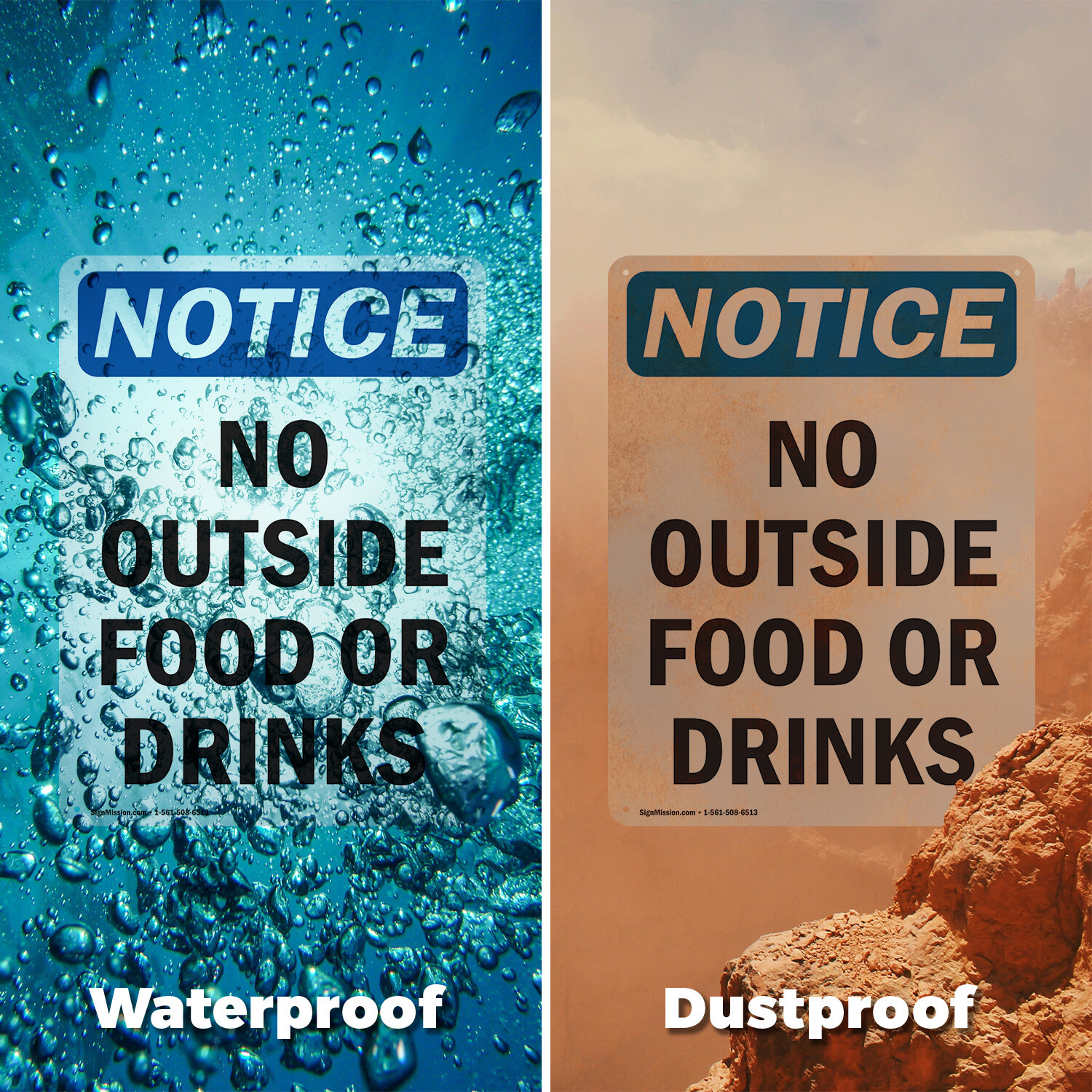 (2 Pack) No Outside Food Or Drinks OSHA Notice Sign Decal Metal Plastic
