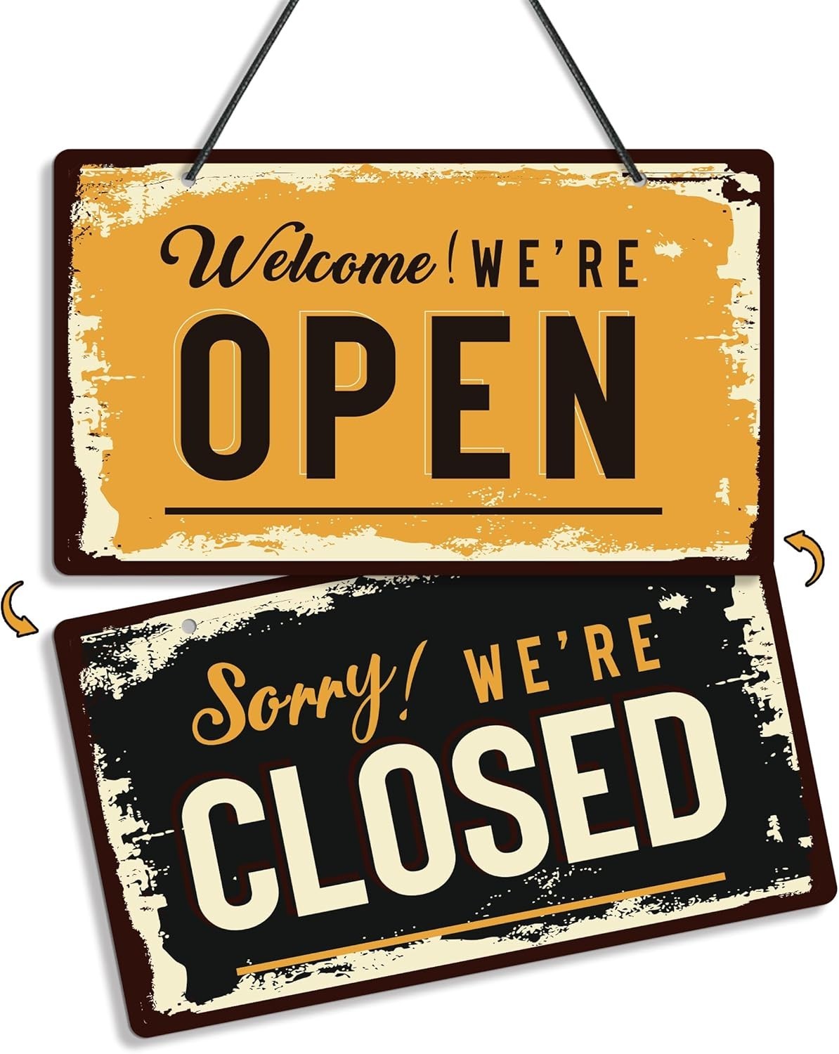Open Closed Sign for Business, 10&Prime; X 6&Prime; Double Sided Plastic Sign with Twine, Su