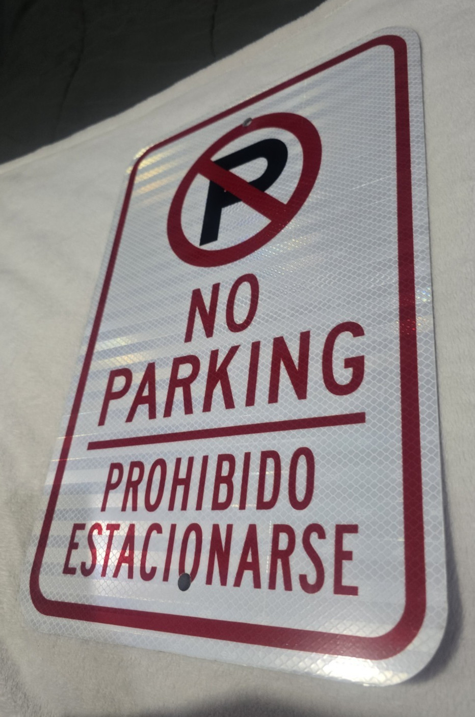 Heavy Duty Bilingual « No Parking » Metal Sign « Prohibido Estacionarse » 18×12 inch