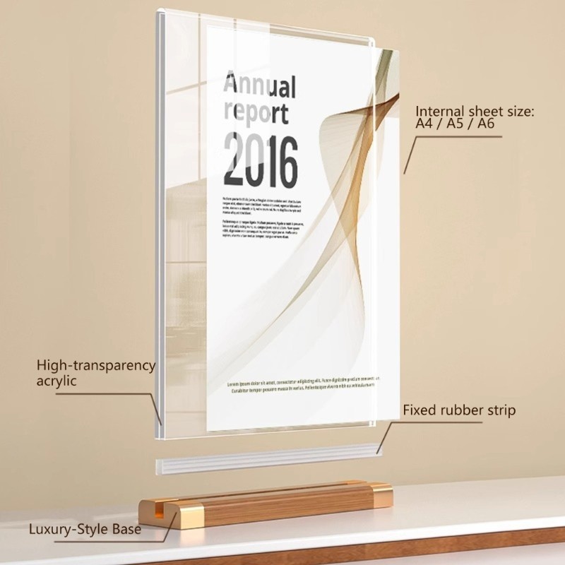 Multipurpose A 5 Acrylic Tabletop Document Holders Menu Stand With Golden Base