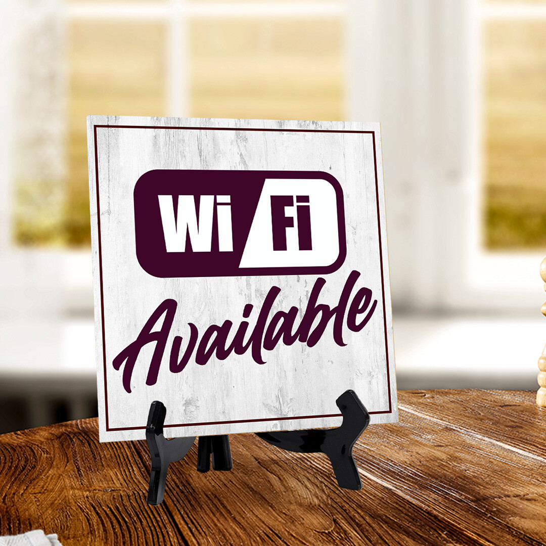 Wi-Fi Available 5&Prime;x 5&Prime; Square Table Sign With Acrylic Easel | Restaurant