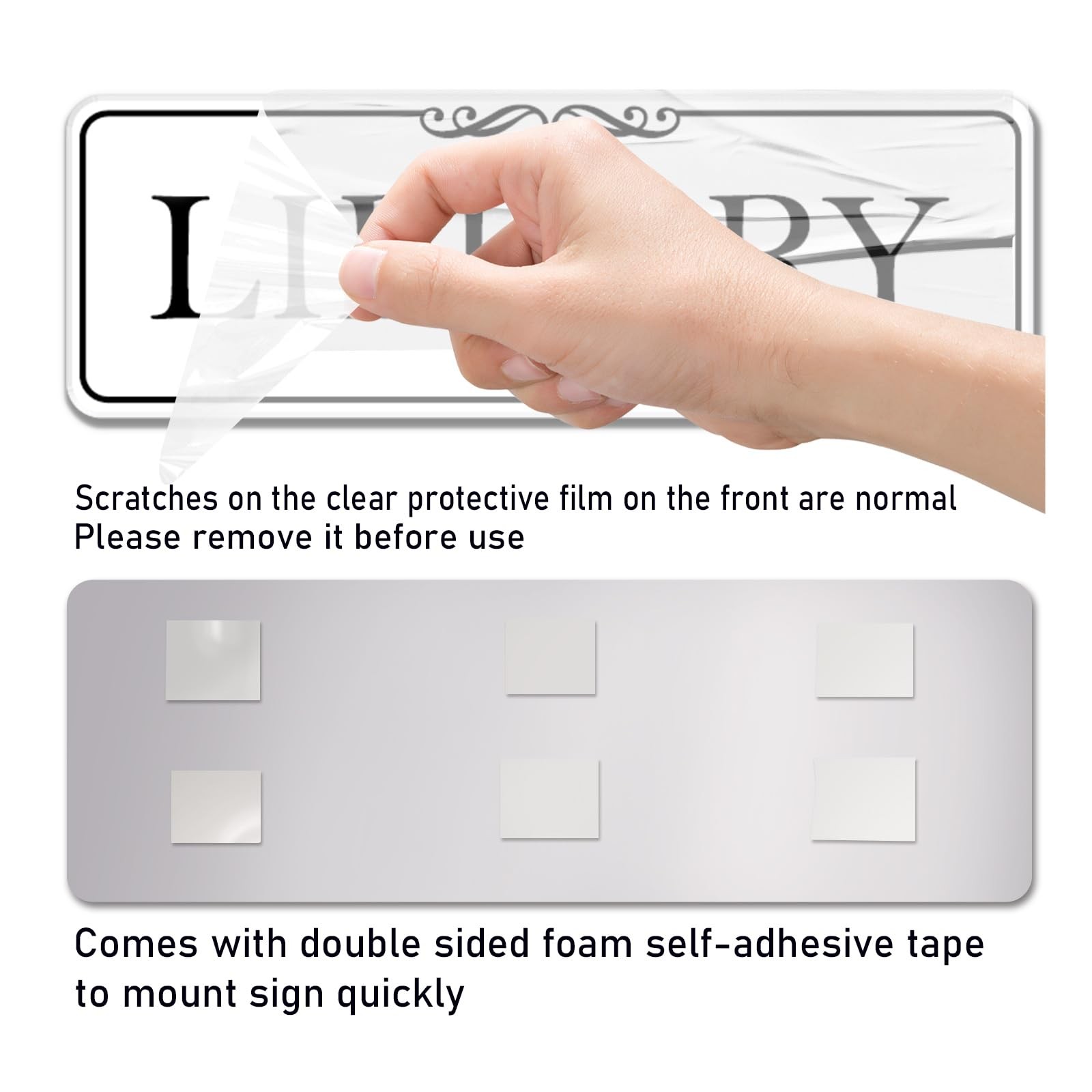 9×3 Inch Elegant White Acrylic Library Sign Self-Stick Door Wall Signage