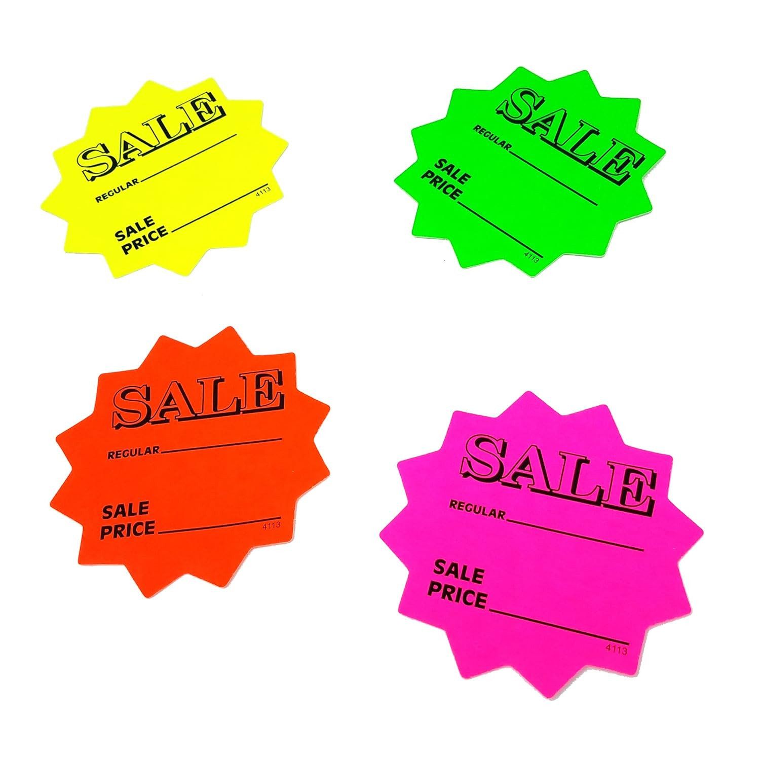 100 3&Prime; Sale Price Signs Fluorescent Neon Die Cut Solar Star Burst Retail Cards 2