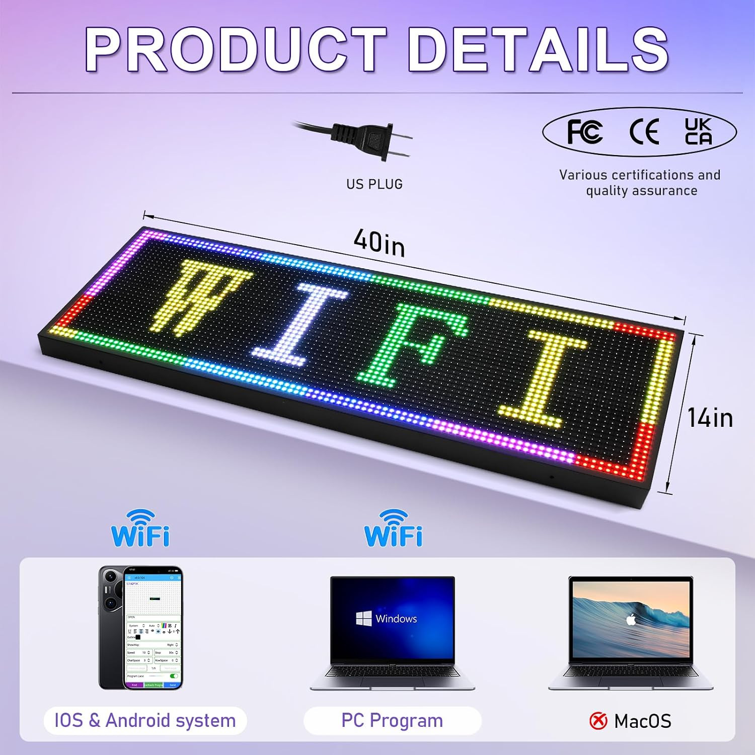 P10 Open Scrolling LED Sign, 39&Prime;X14&Prime; Programmable Digital Message Board, IP65 Wa