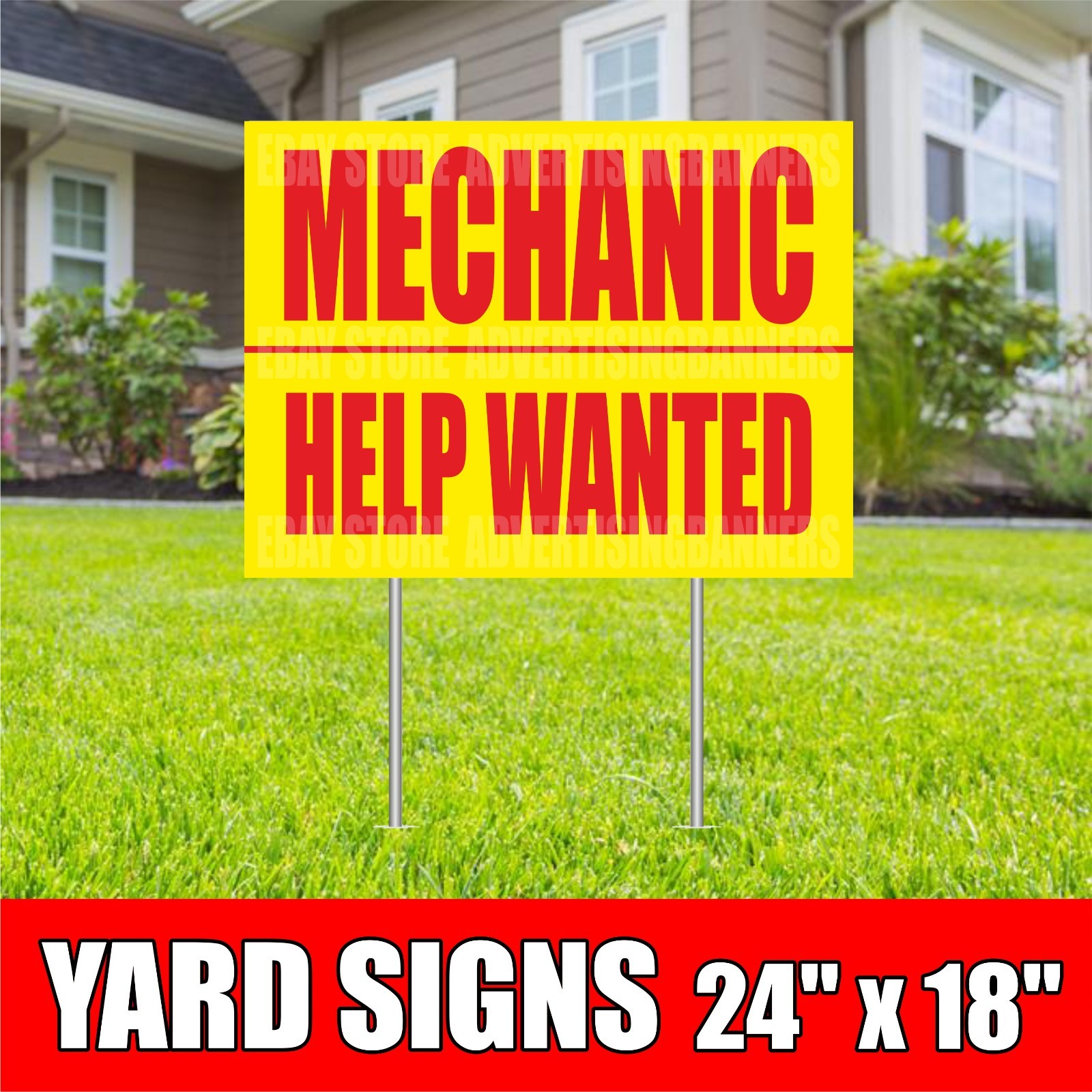 MECHANIC HELP WANTED Yard Sign with H-Stakes Repair Service Now Hiring Job Open
