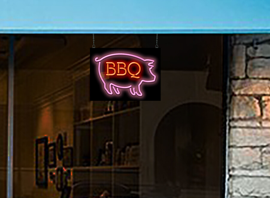 BBQ Pig Neon Sign – 20&Prime;w x 15&Prime;h – Real, Bright Neon Attracts More Customers