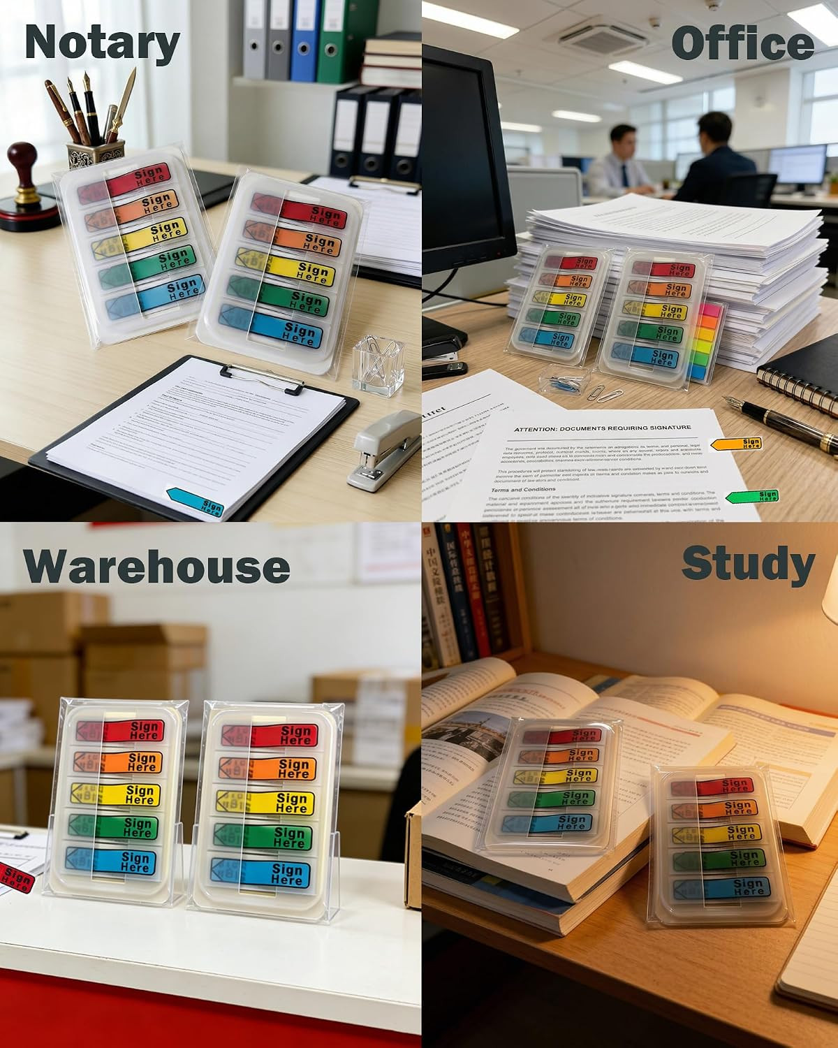 10 Pack 1000 Pcs Sign Here Sticky Tabs, Multicolor Sign & Date Flags, Signature