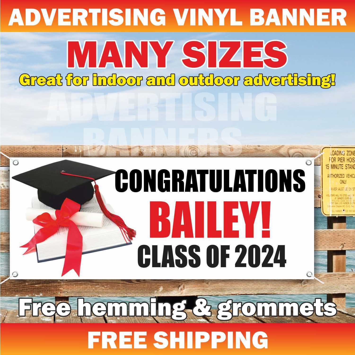 CLASS OF 2024 Advertising Banner Vinyl Mesh Sign School University Graduate