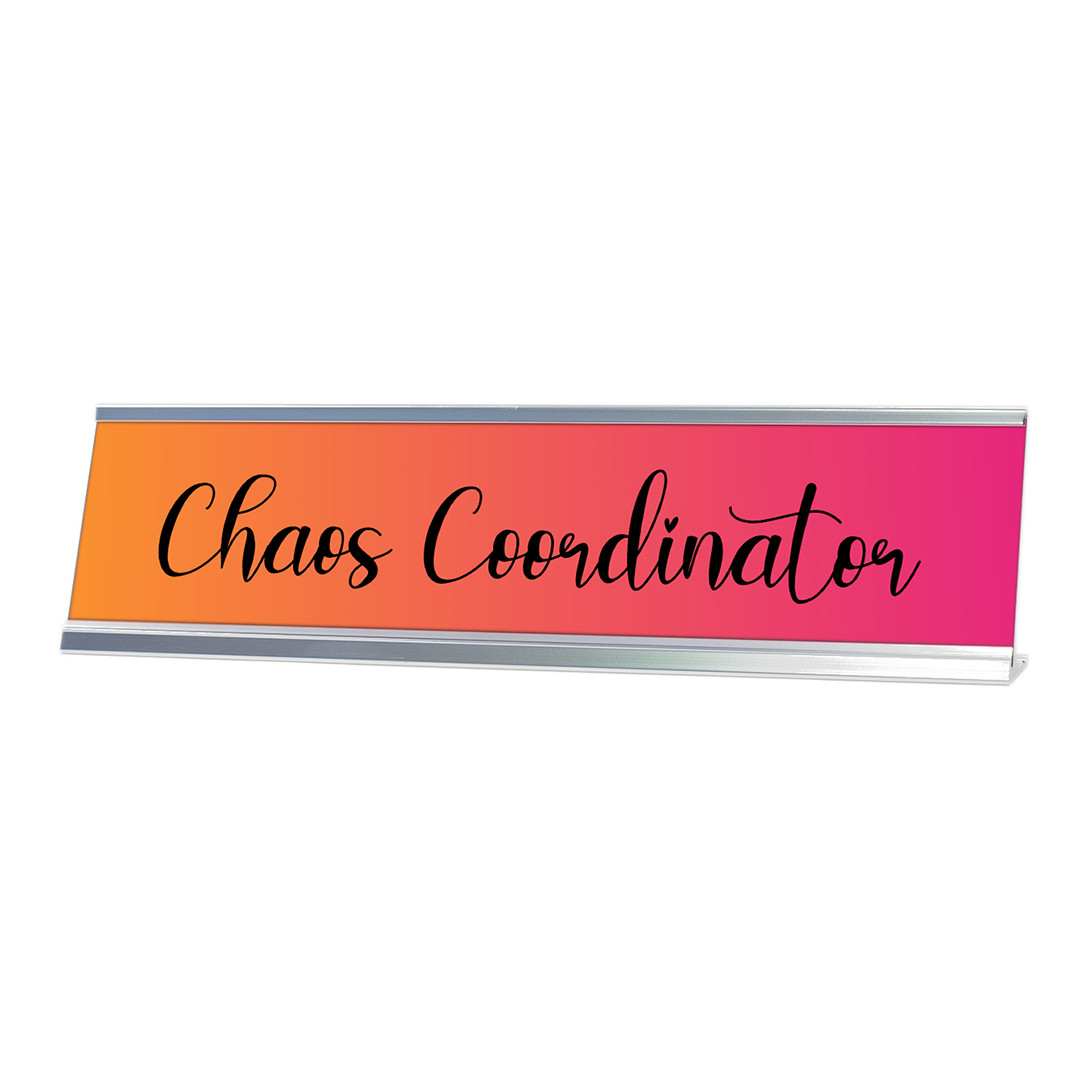 Chaos Coordinator, Orange and Purple Novelty Office Gift Desk Sign (2 x 8&Prime;)