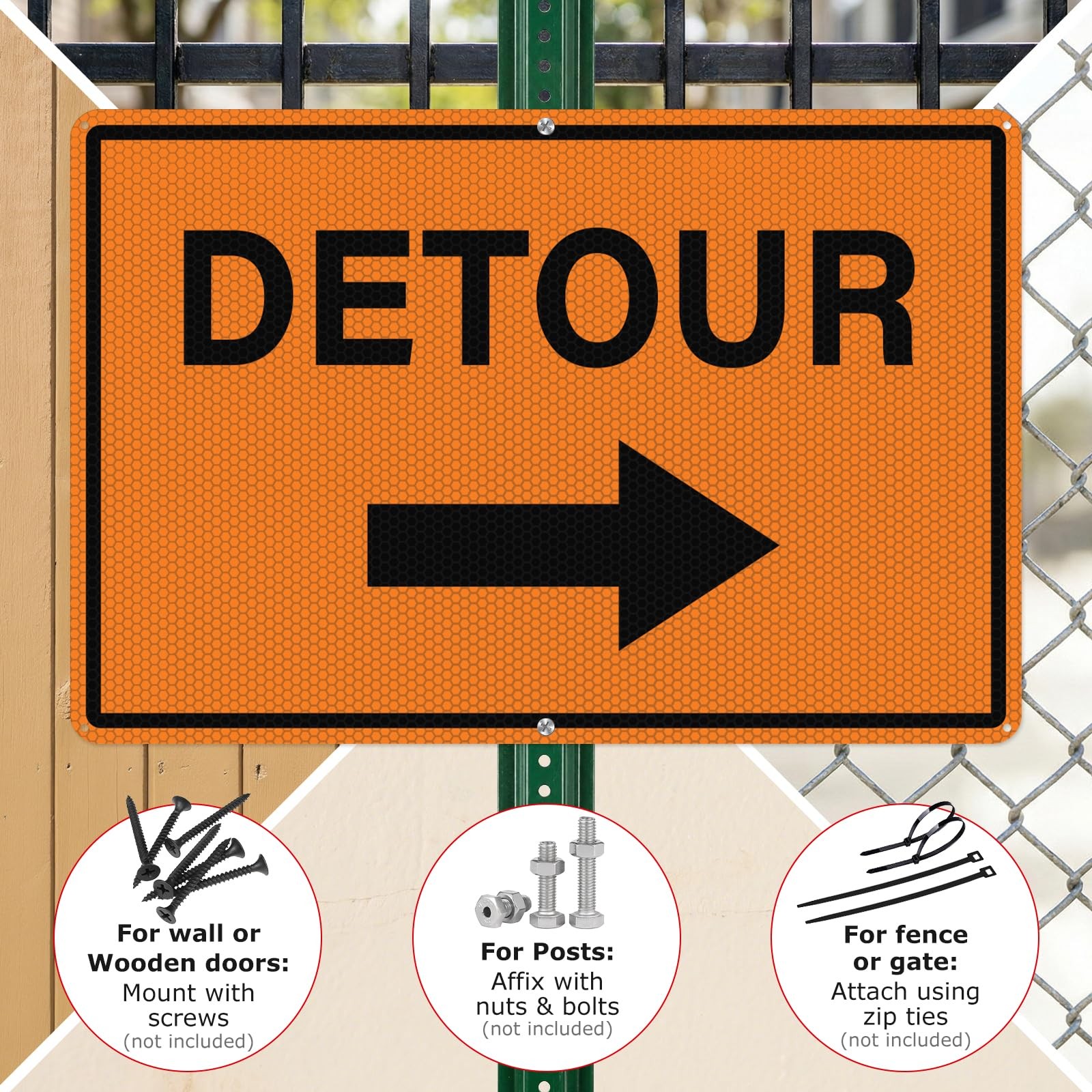 2 PCS 12×18 Inch Detour Sign Right Arrow Reflective Aluminum Traffic Sign