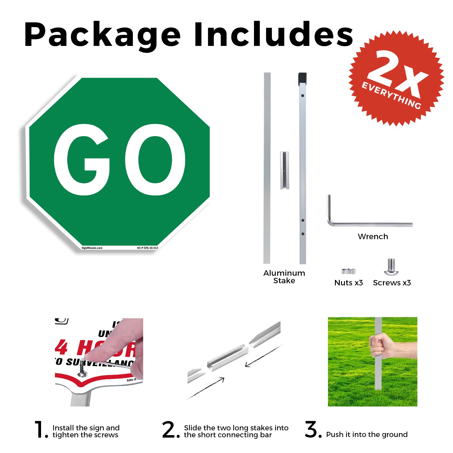 Go Octagon Sign With Stake Weather Resistant UV Protected for Workplace