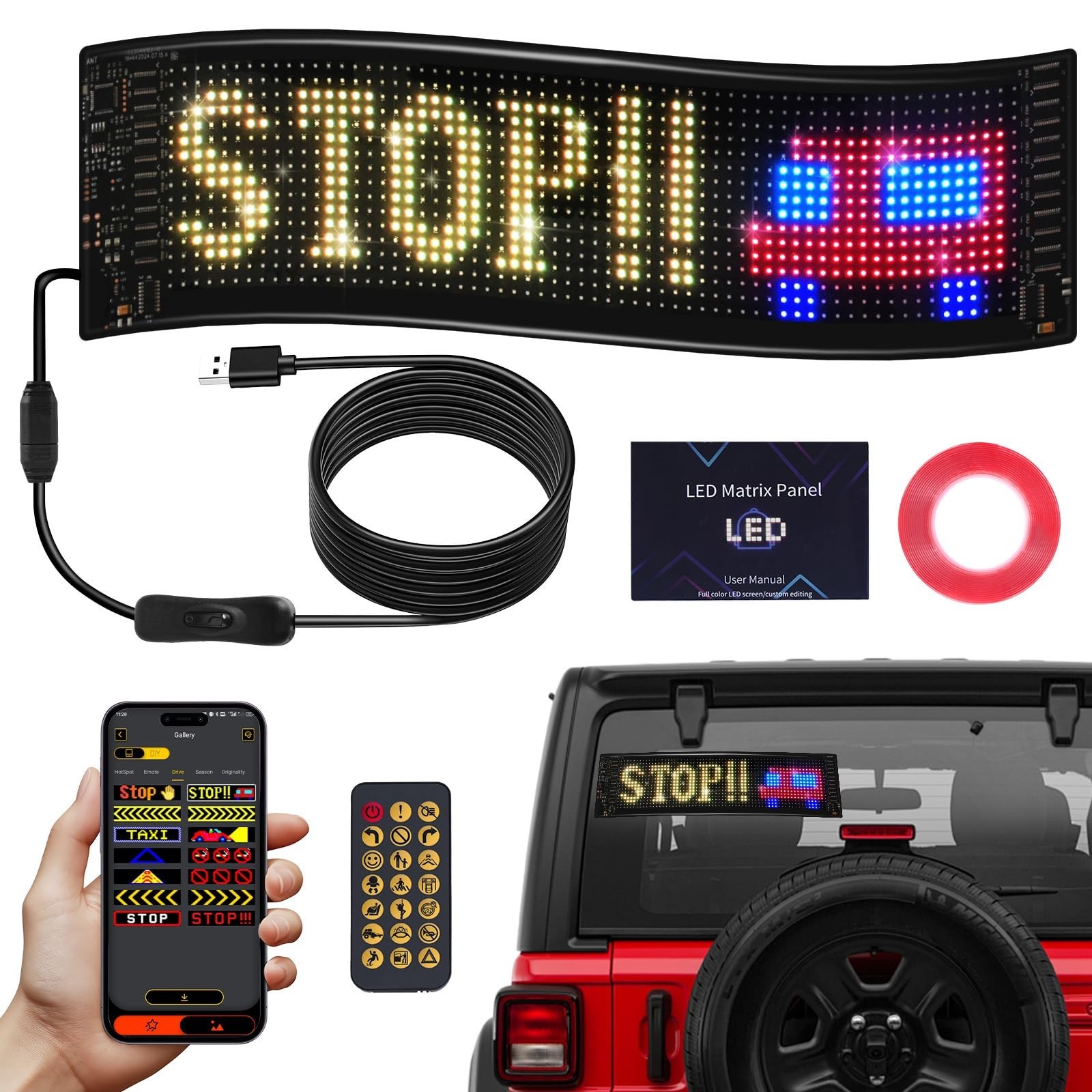 Customizable Scrolling LED Sign 14.7&Prime;x3.6&Prime; – USB & App Control, DIY Text & Anima