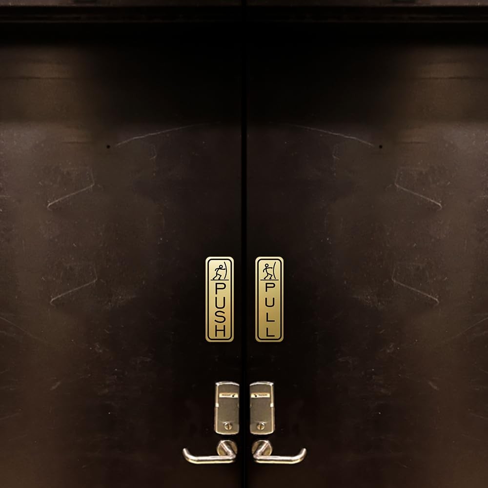 2 PCS Push Pull Door Signs Classic Entrance Medium Brushed Silver Metal Tags