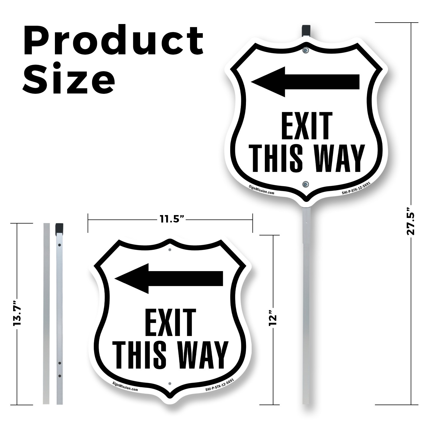 Exit This Way Left Shield Shaped Sign With Stake Crafted in the USA