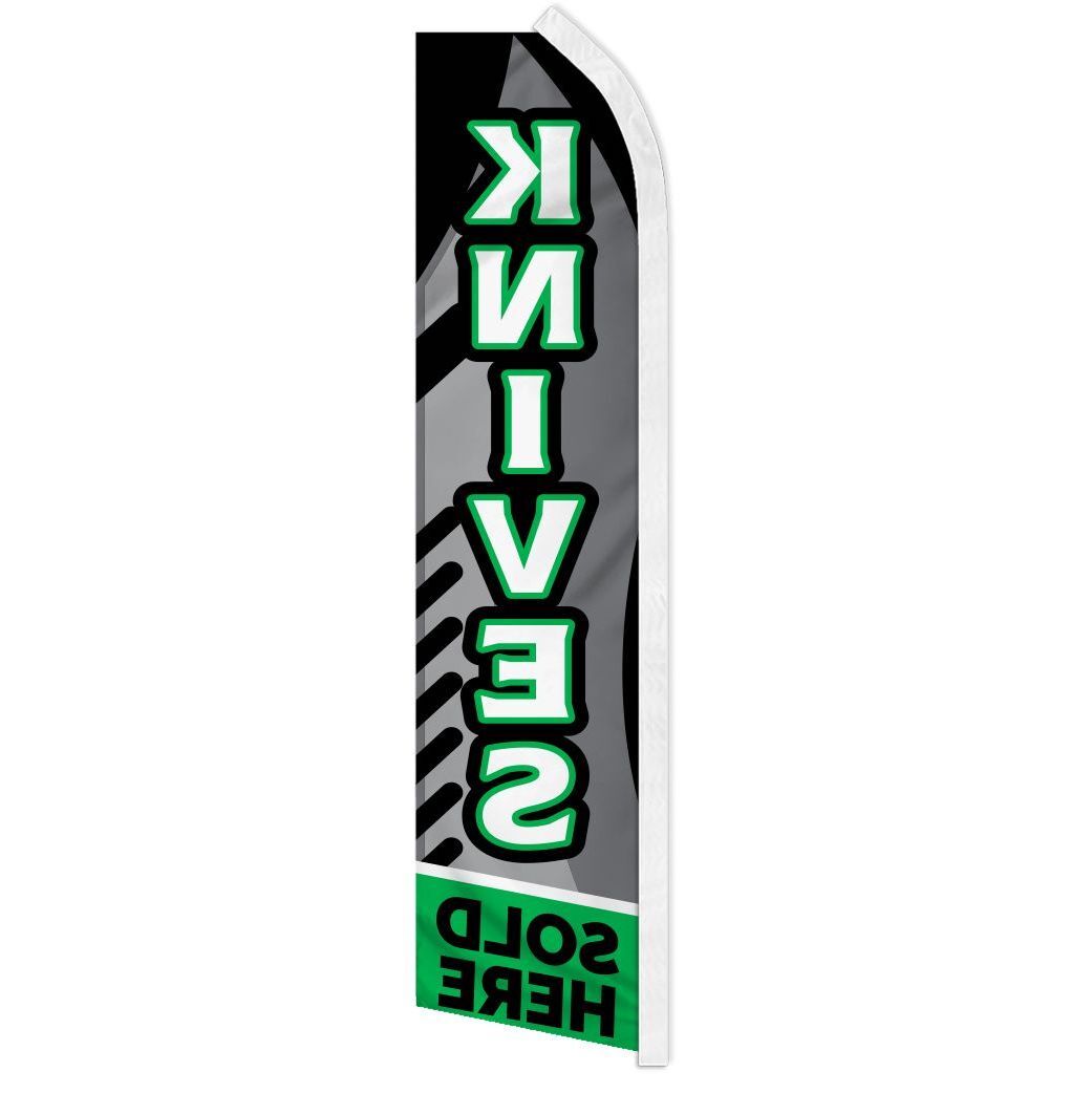 « KNIVES SOLD HERE » advertising super flag swooper banner business sign weapons