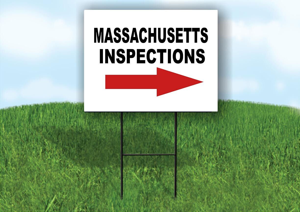 INSPECTIONS RIGHT ARROW RED_ MASSACHUSETTS Yard Sign with Stand LAWN SIGN