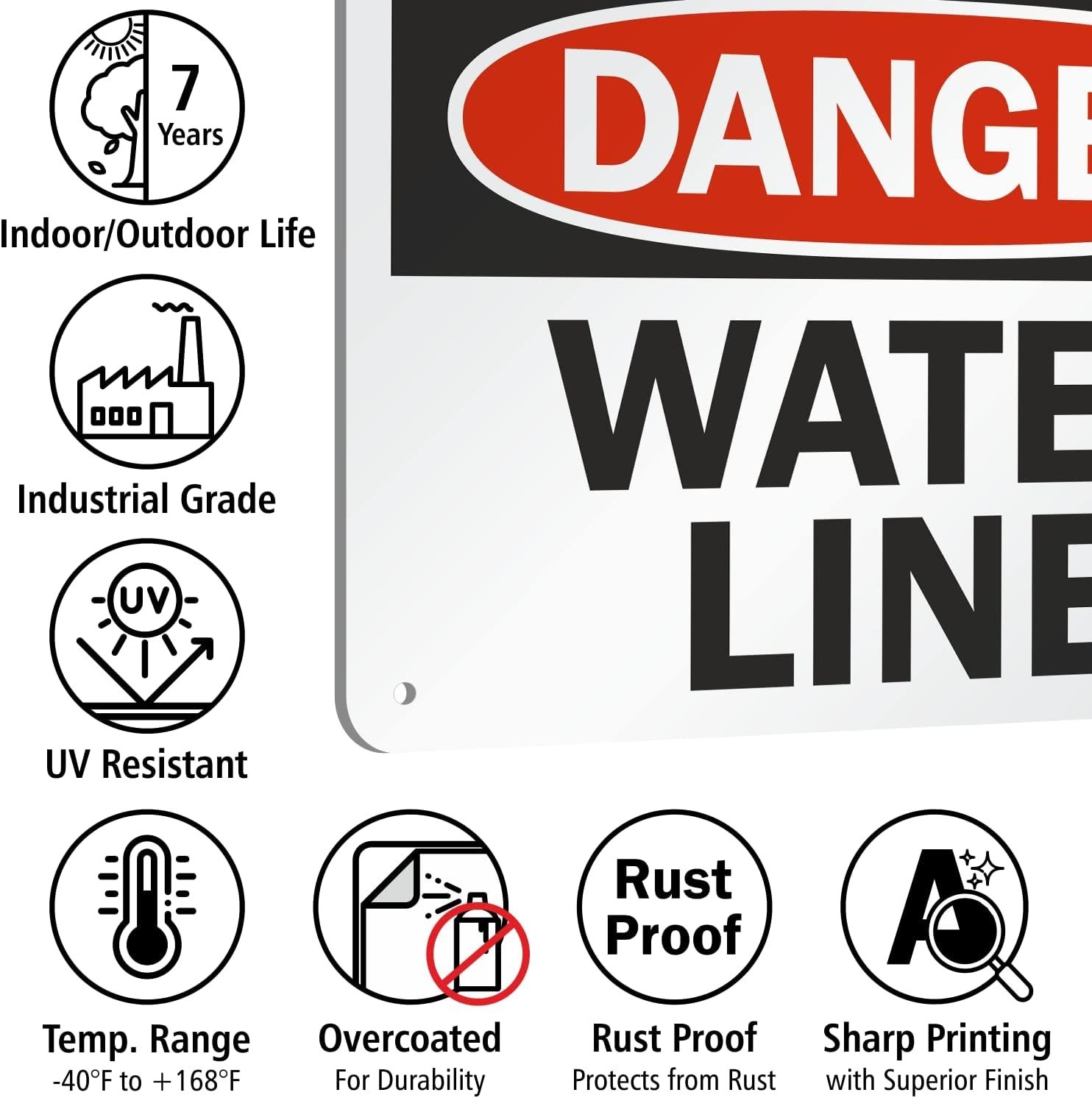 Portrait Orientation 7&Prime; x 10&Prime; Water Line Sign, Heavy-Duty Aluminum Construction