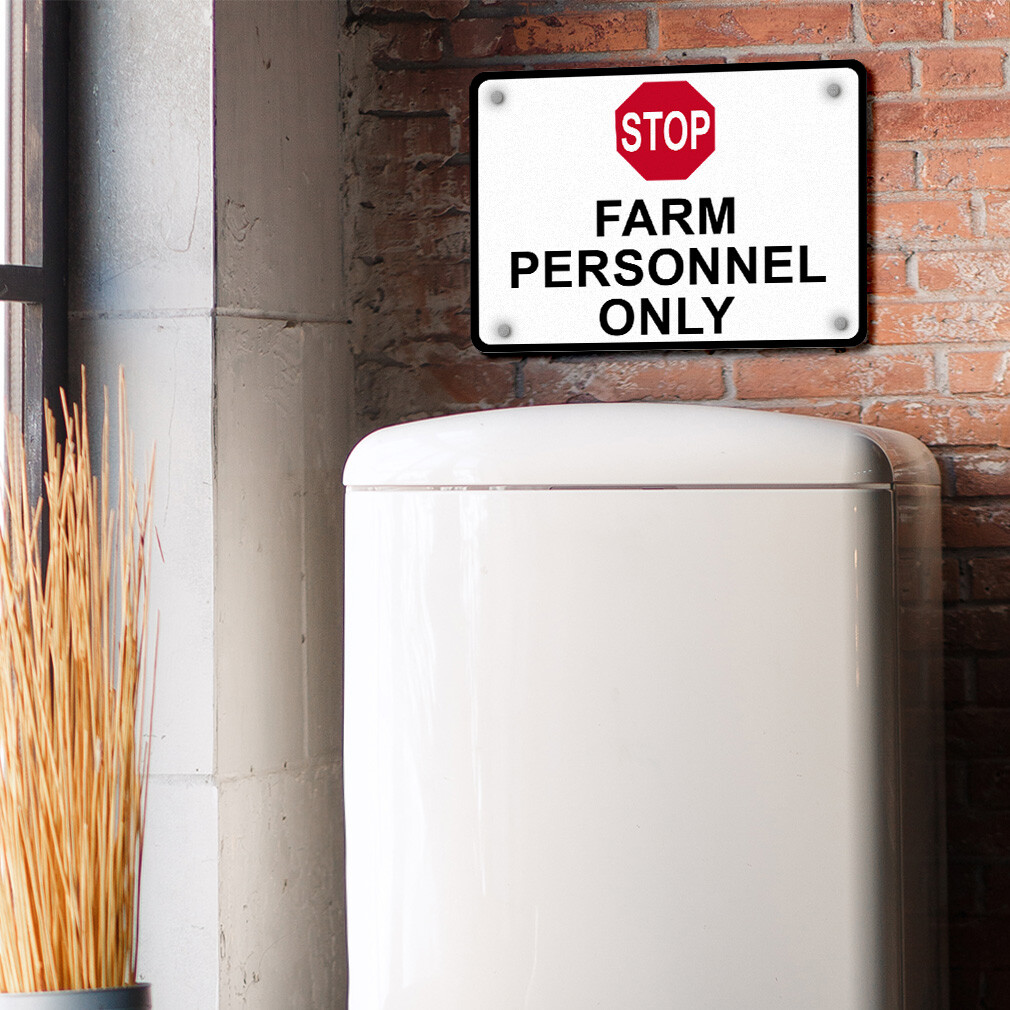 Horizontal Metal Sign Stop Farm Personnel Only Black Weatherproof Street Signage