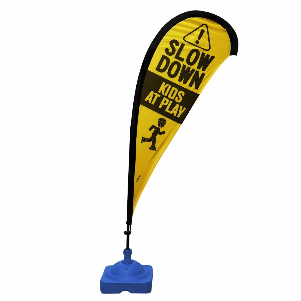 Teardrop Flag Sign, Slow Down Kids At Play, Yellow