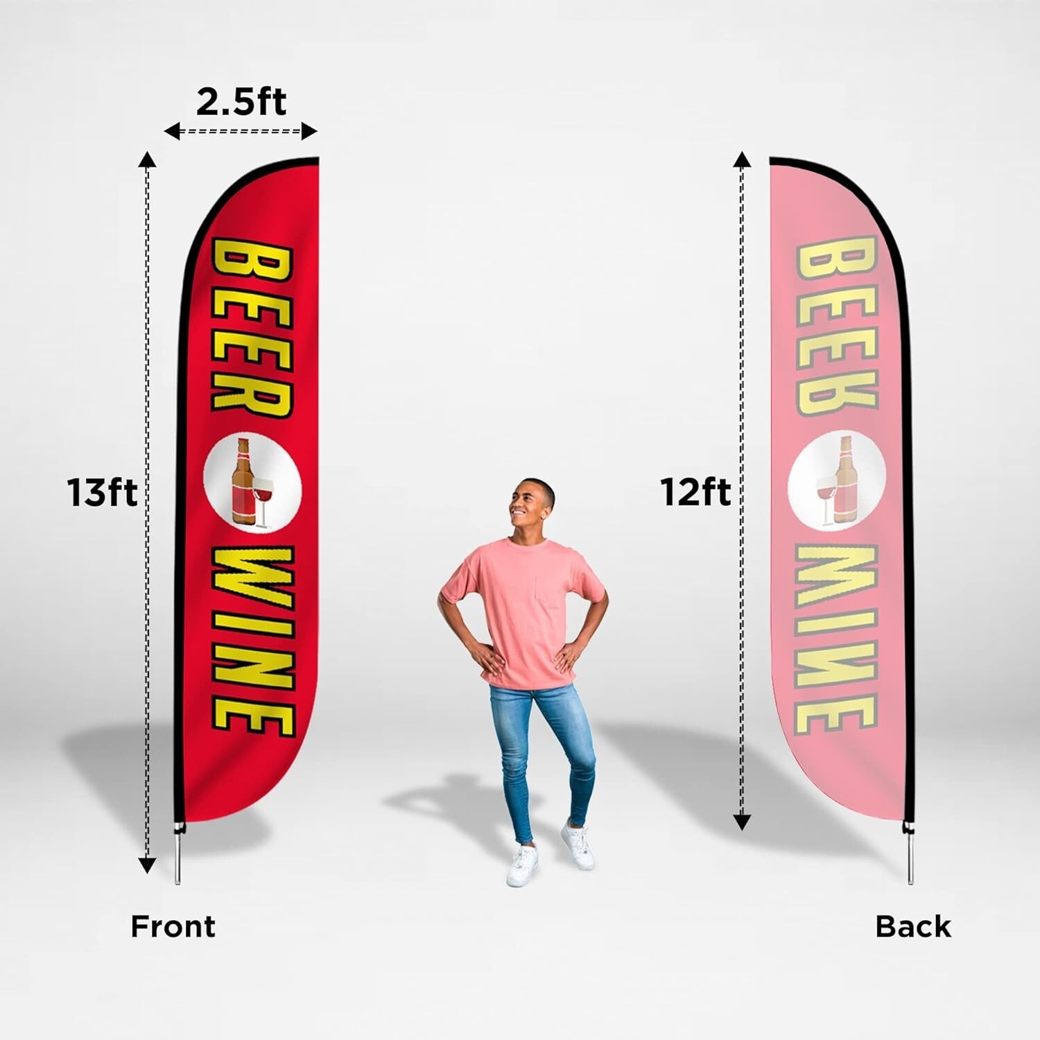 LookOurWay Feather Flag Set 12 ft Advertising Flag w Fiberglass Poles Feather