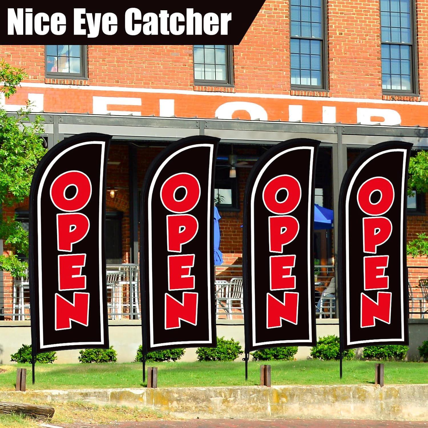 4 Open Feather Flag Pole Kits for Business Advertising – 8 Ft Black Banners